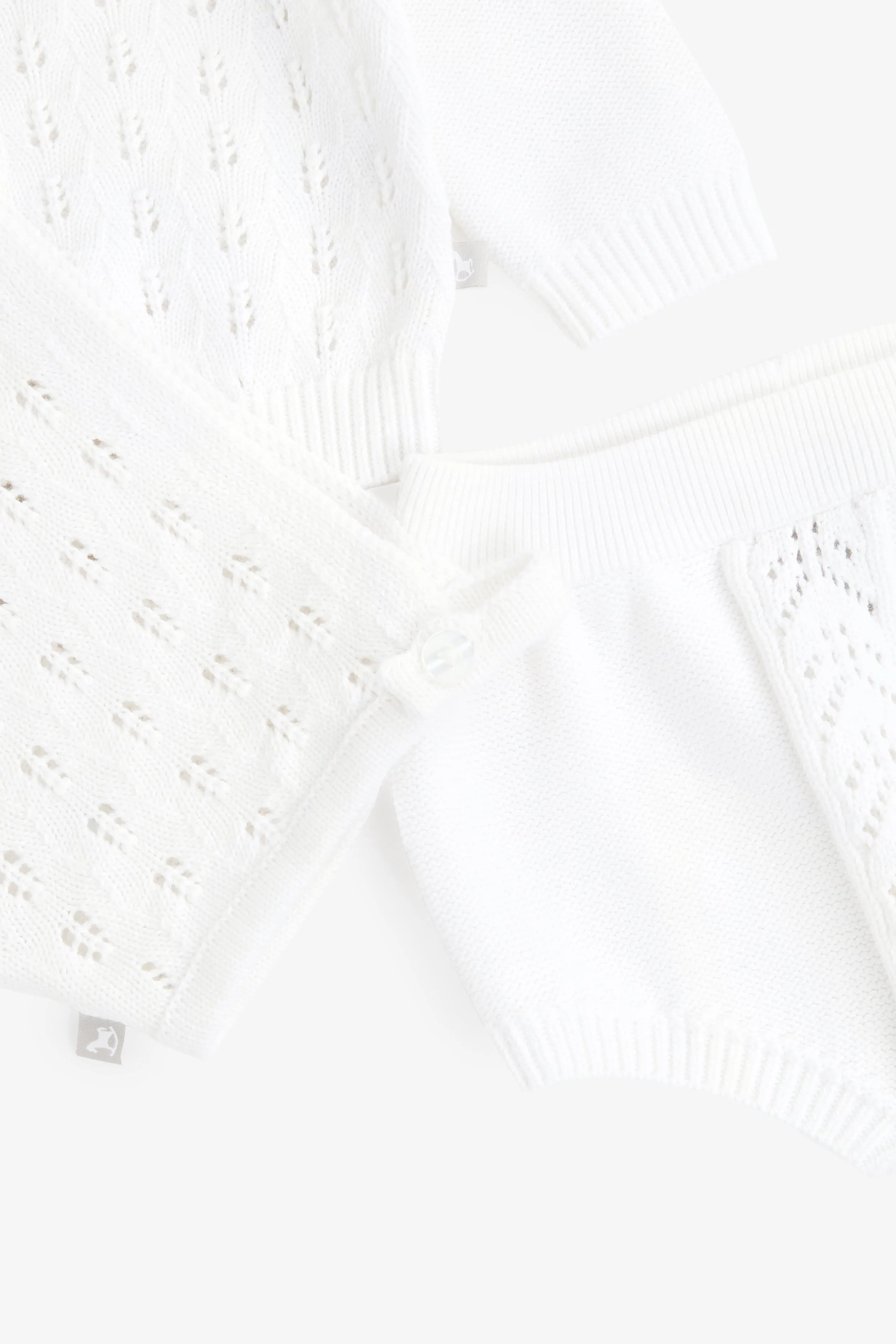 Knitted Cardi/Bonnet/Knickers Set, white