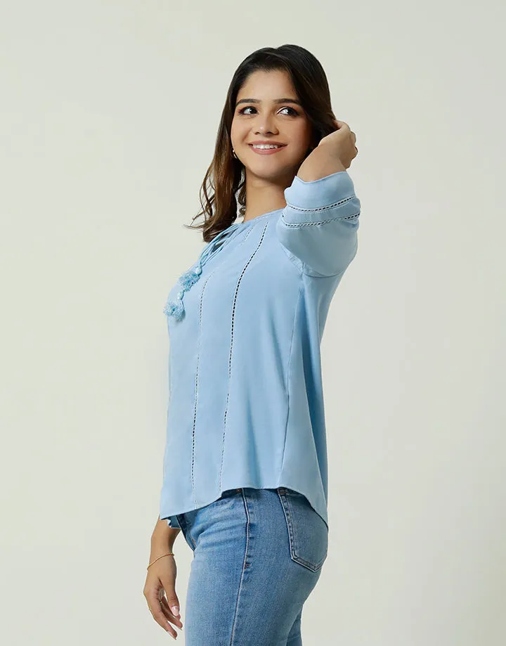 Ladder Lace Trim Top with Tassel