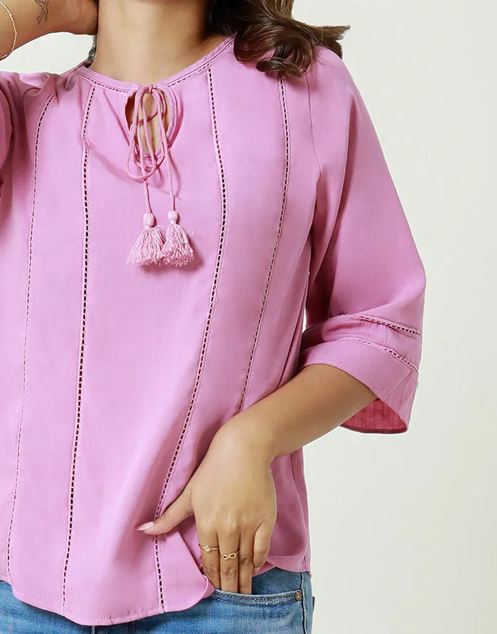 Ladder Lace Trim Top with Tassel