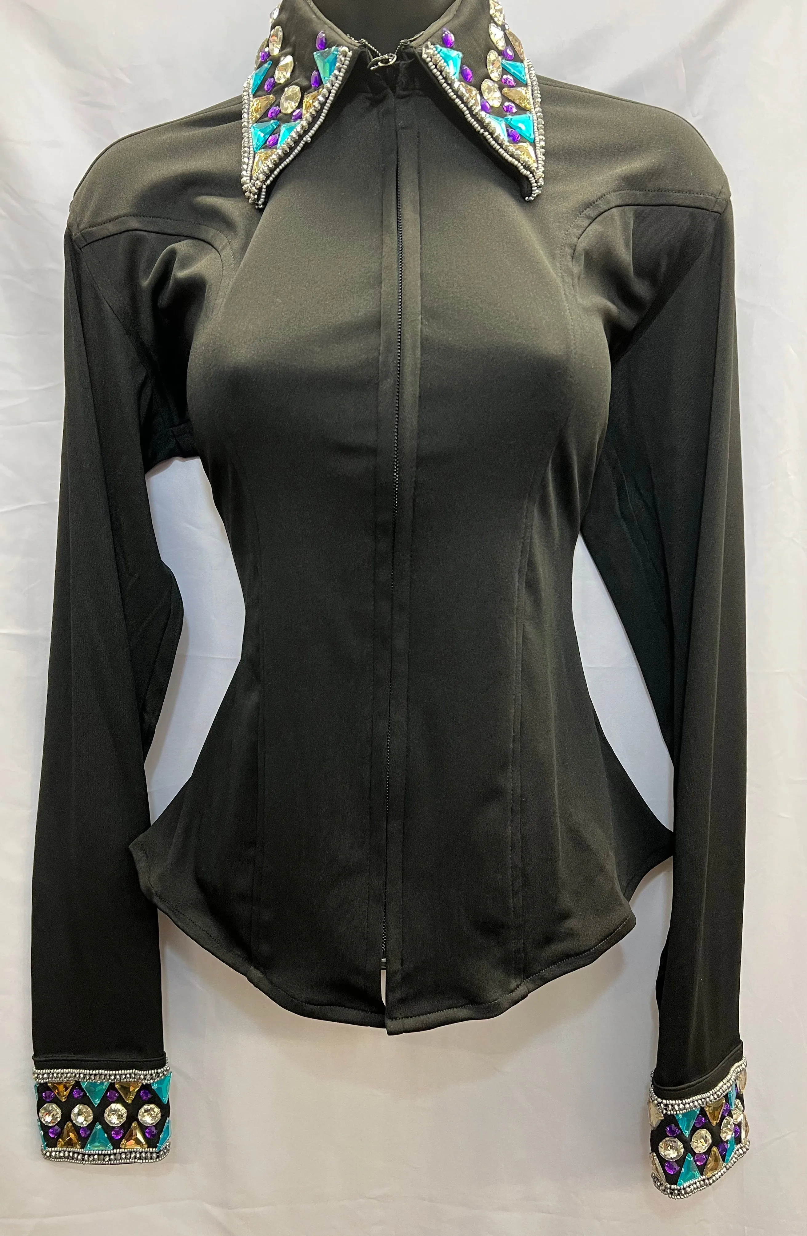 Ladies’ RHC Zip Up Embellished Collar Westen Show Shirt