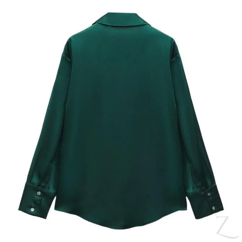 Ladies Satin Effect Basic Shirt | Long SLeeve | "Zia"
