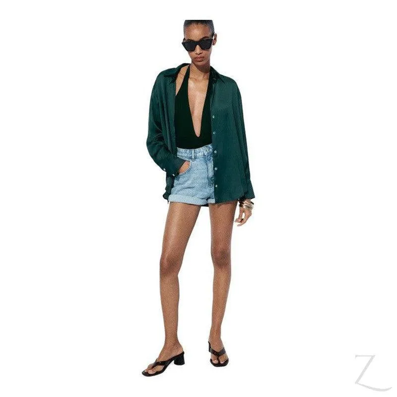 Ladies Satin Effect Basic Shirt | Long SLeeve | "Zia"
