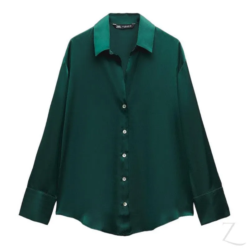 Ladies Satin Effect Basic Shirt | Long SLeeve | "Zia"