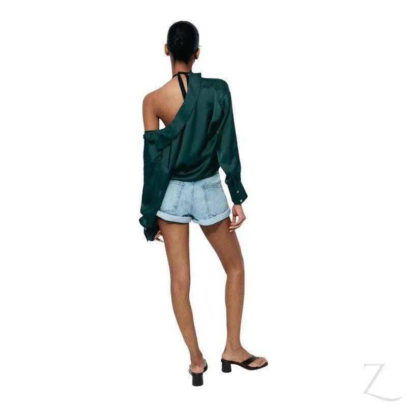 Ladies Satin Effect Basic Shirt | Long SLeeve | "Zia"