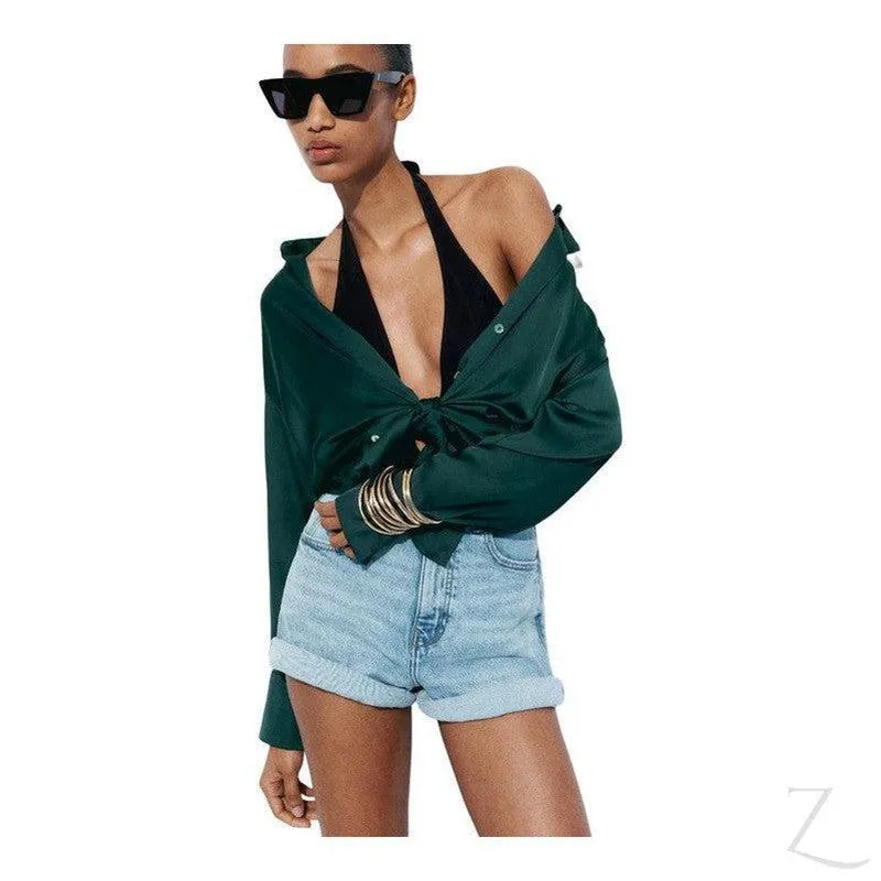 Ladies Satin Effect Basic Shirt | Long SLeeve | "Zia"