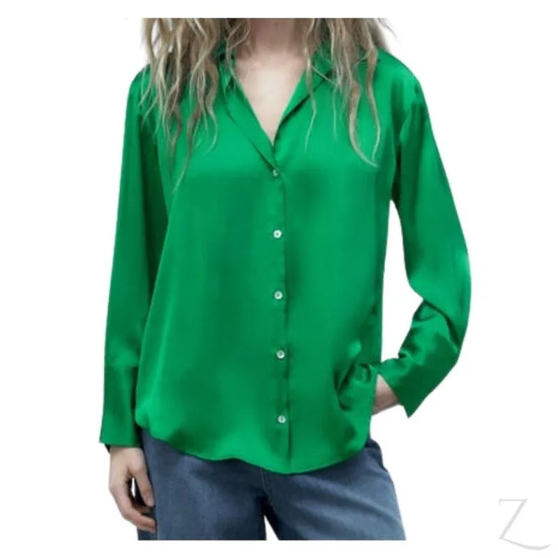 Ladies Silky Satin Shirt | Plain | "Zia"