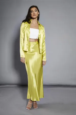 Lime-Satin Collared Long-Sleeve Jacket