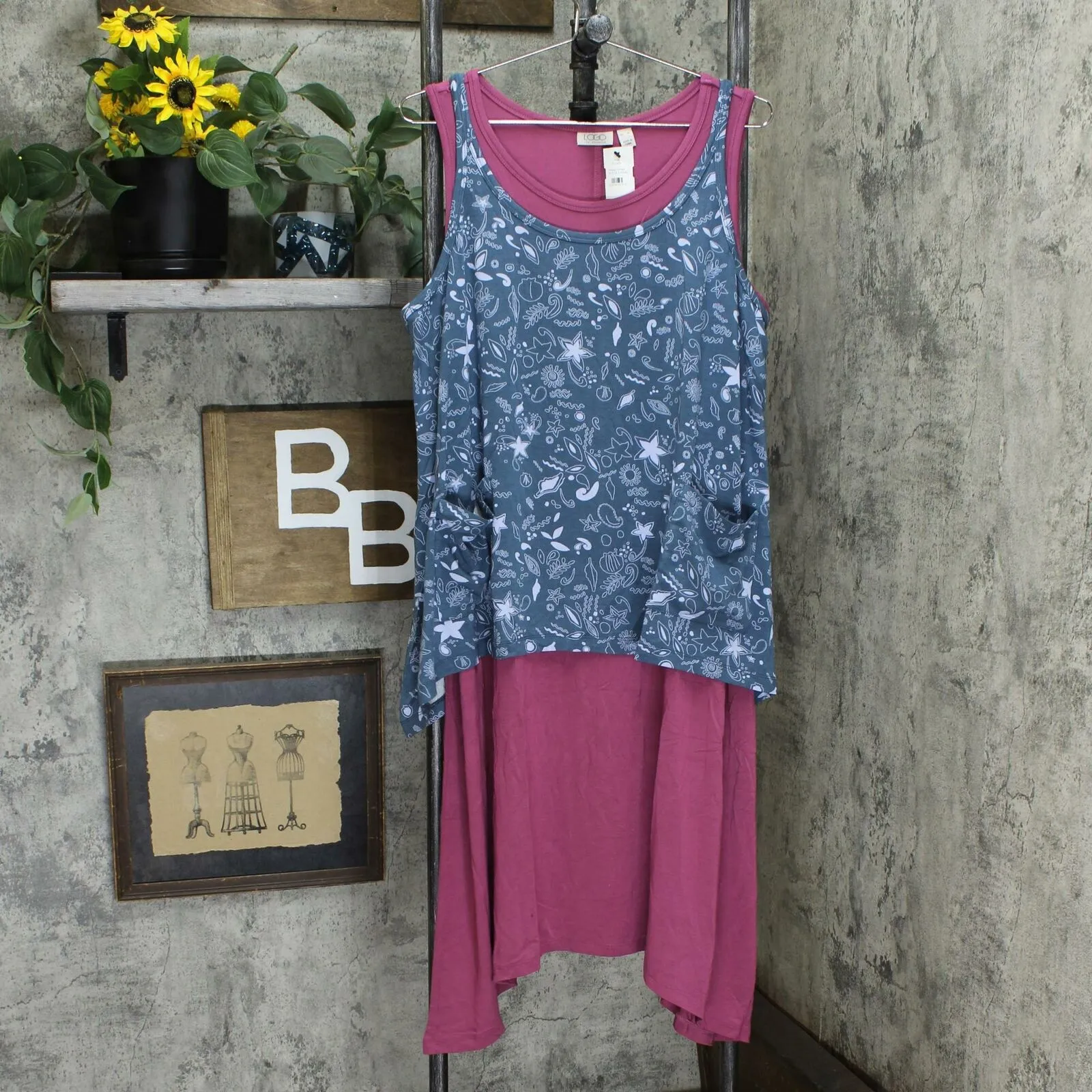 LOGO by Lori Goldstein Knit Tank Top With Sleeveless Dress Twin Set