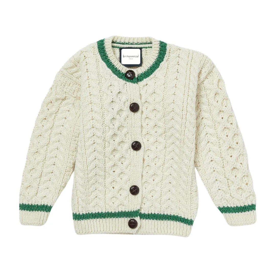 London Days Merino Children's Cardigan - Cream & Green