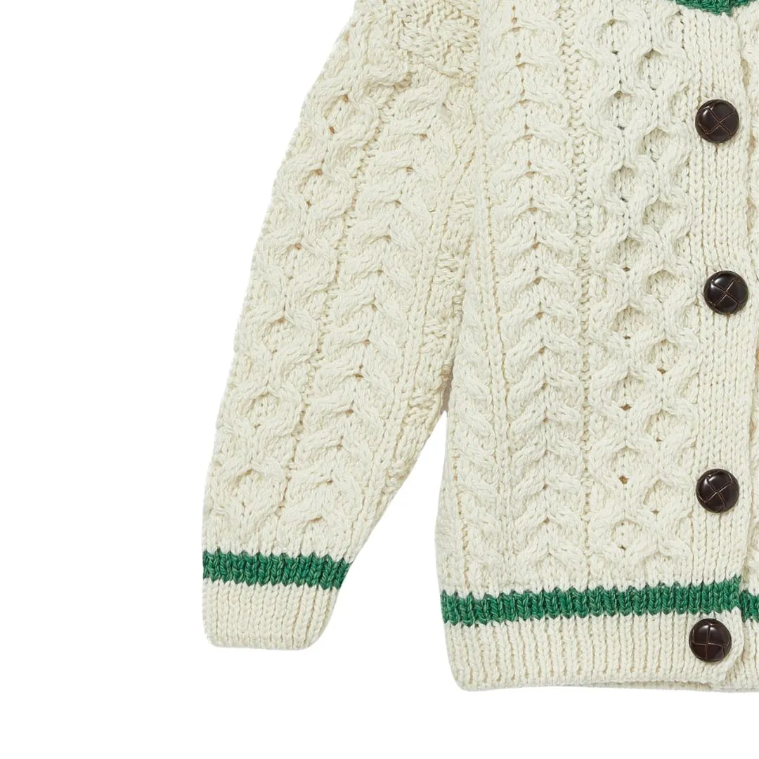 London Days Merino Children's Cardigan - Cream & Green