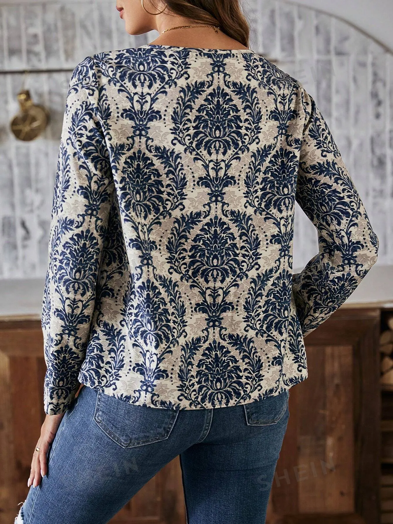 LUNE Women's Satin Printed 3/4 Sleeve Shirt