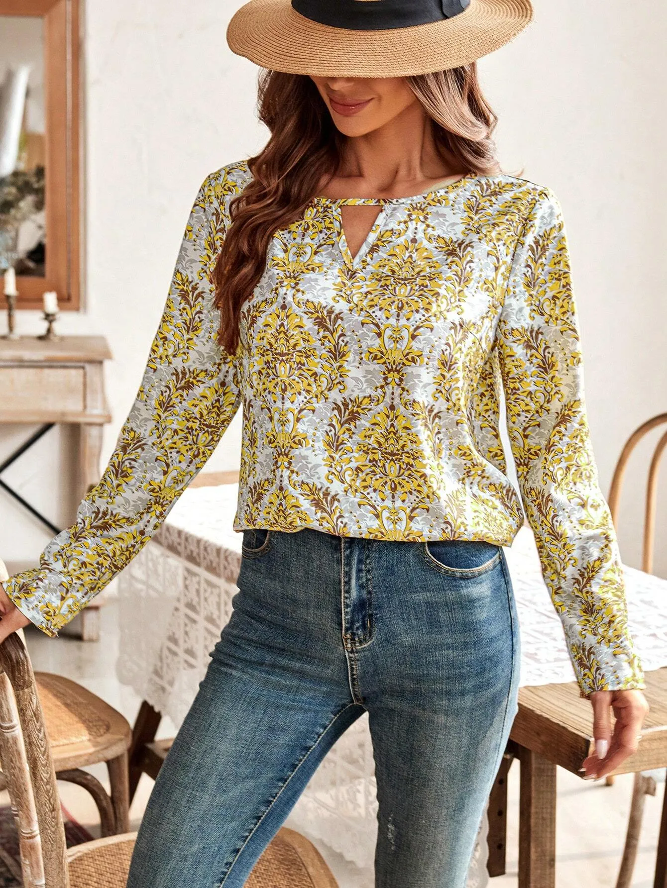 LUNE Women's Satin Printed 3/4 Sleeve Shirt