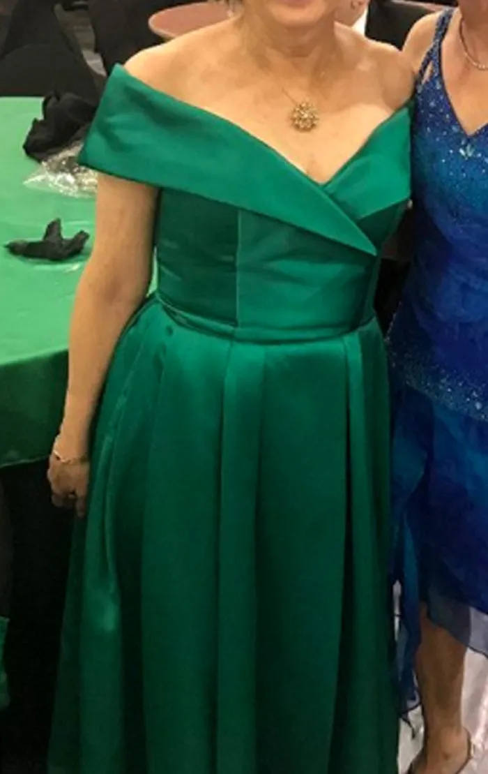 MACloth Off the Shoulder Long Prom Dress Green Formal Evening Gown