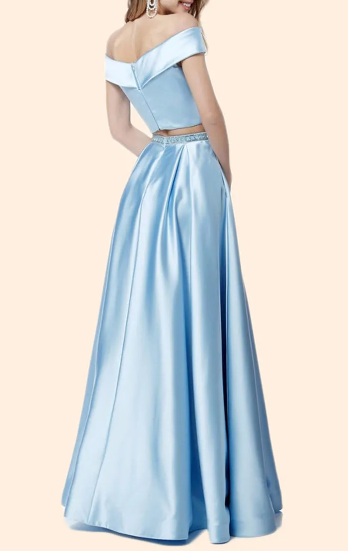 MACloth Off the Shoulder Two Piece Green Long Prom Dress Formal Evening Gown