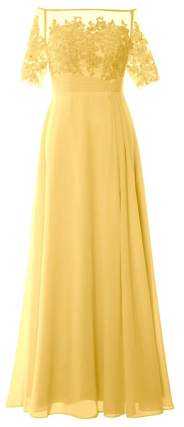 MACloth Women Off Shoulder Mother of Bride Dress Short Sleeve Lace Formal Gown