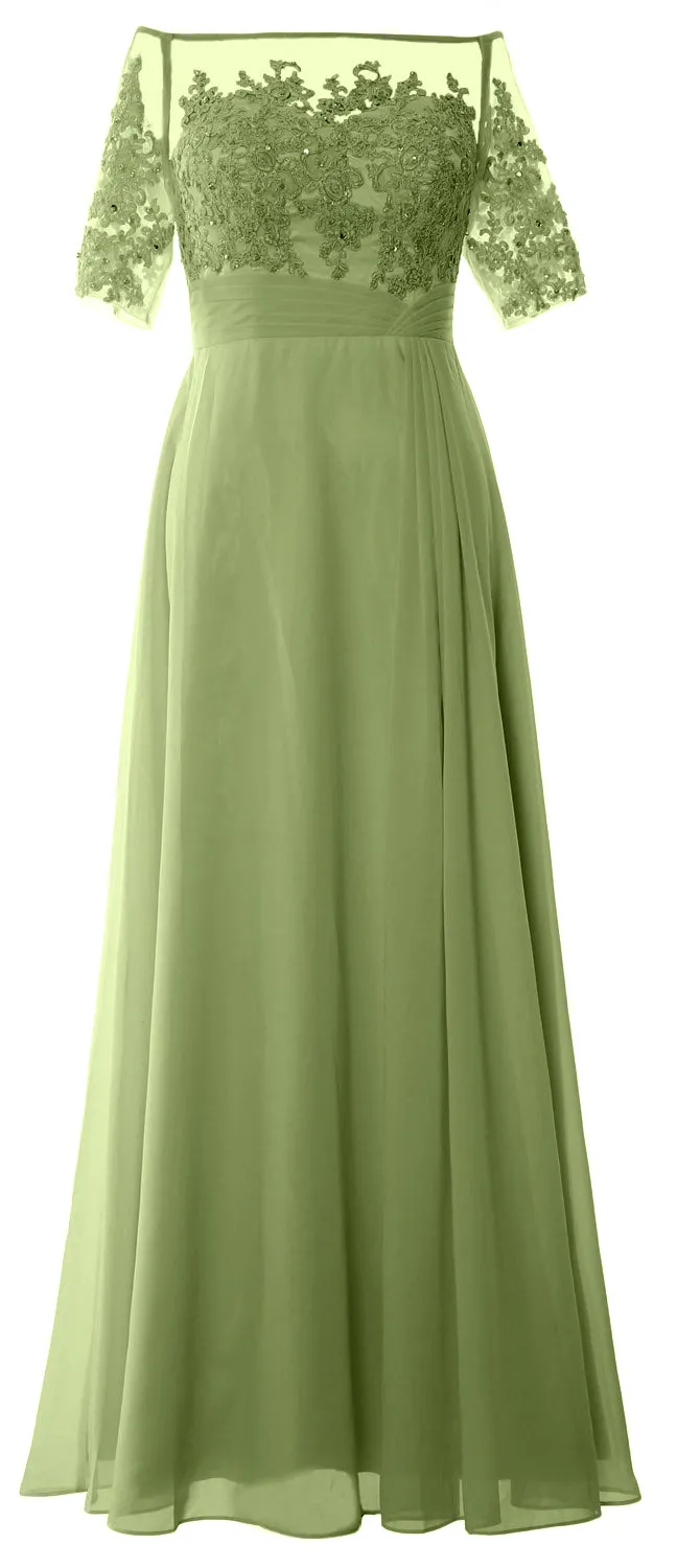 MACloth Women Off Shoulder Mother of Bride Dress Short Sleeve Lace Formal Gown