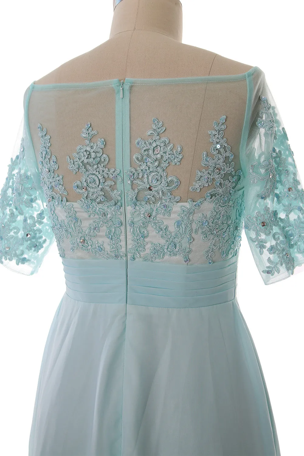 MACloth Women Off Shoulder Mother of Bride Dress Short Sleeve Lace Formal Gown