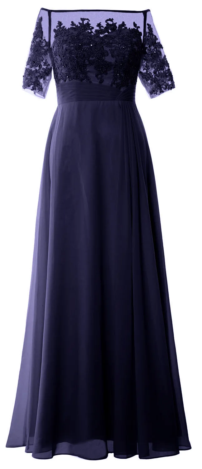 MACloth Women Off Shoulder Mother of Bride Dress Short Sleeve Lace Formal Gown