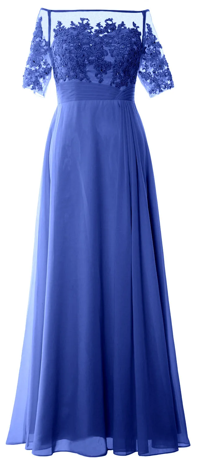 MACloth Women Off Shoulder Mother of Bride Dress Short Sleeve Lace Formal Gown