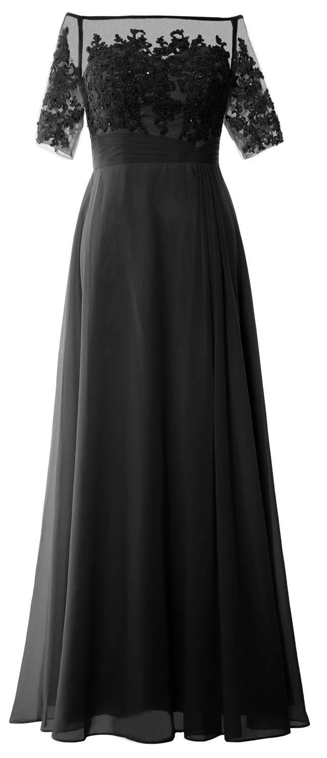 MACloth Women Off Shoulder Mother of Bride Dress Short Sleeve Lace Formal Gown