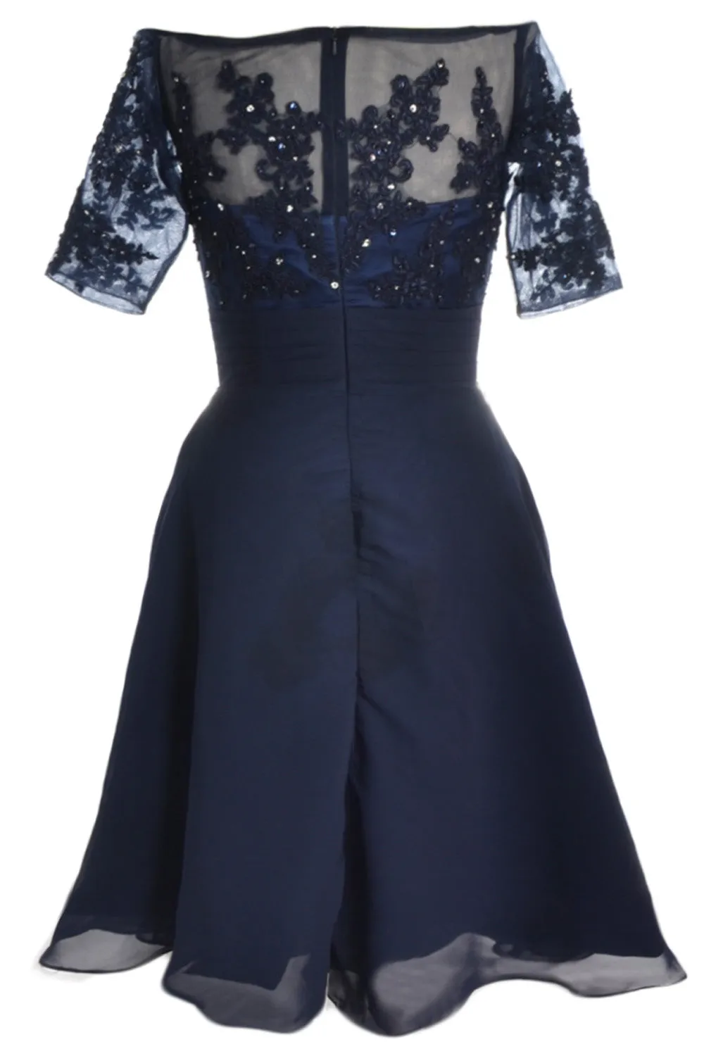 MACloth Women Off Shoulder Short Mother of Bride Dress Cocktail Party Gown