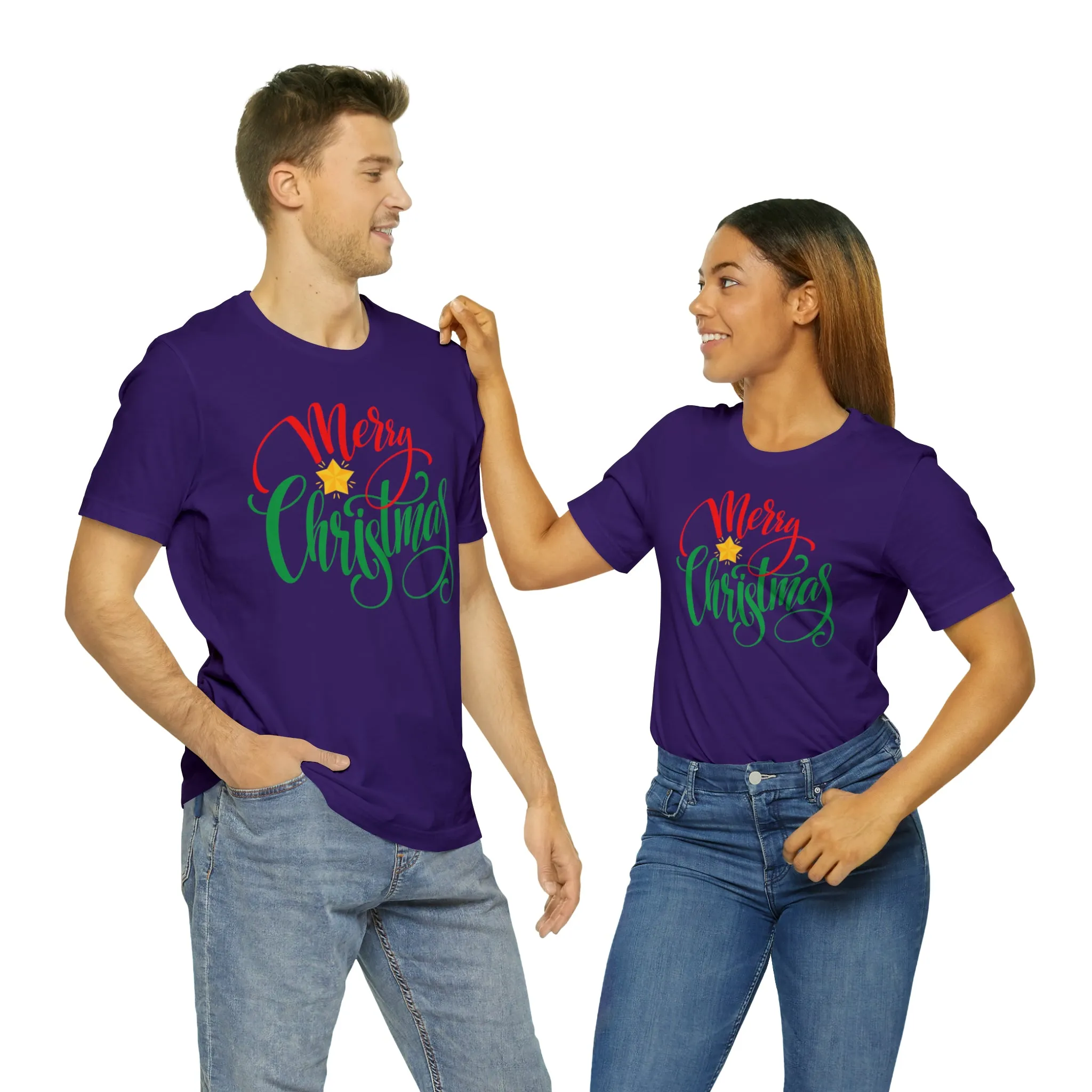 Merry Christmas Star T-Shirt | Festive XMas Tee |  Bella Canvas 3001 Unisex | Happy Holidays Short Sleeve Tshirt