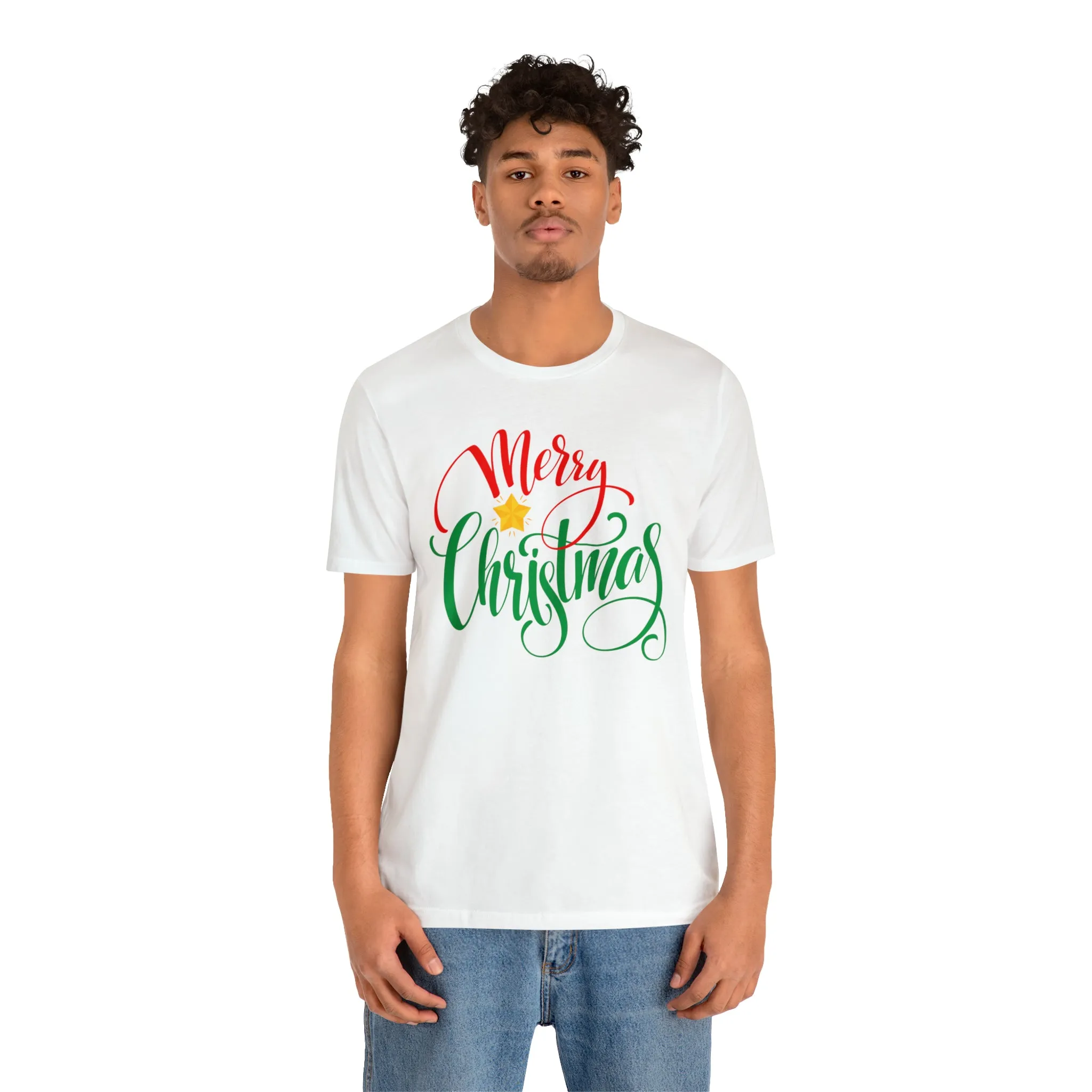 Merry Christmas Star T-Shirt | Festive XMas Tee |  Bella Canvas 3001 Unisex | Happy Holidays Short Sleeve Tshirt
