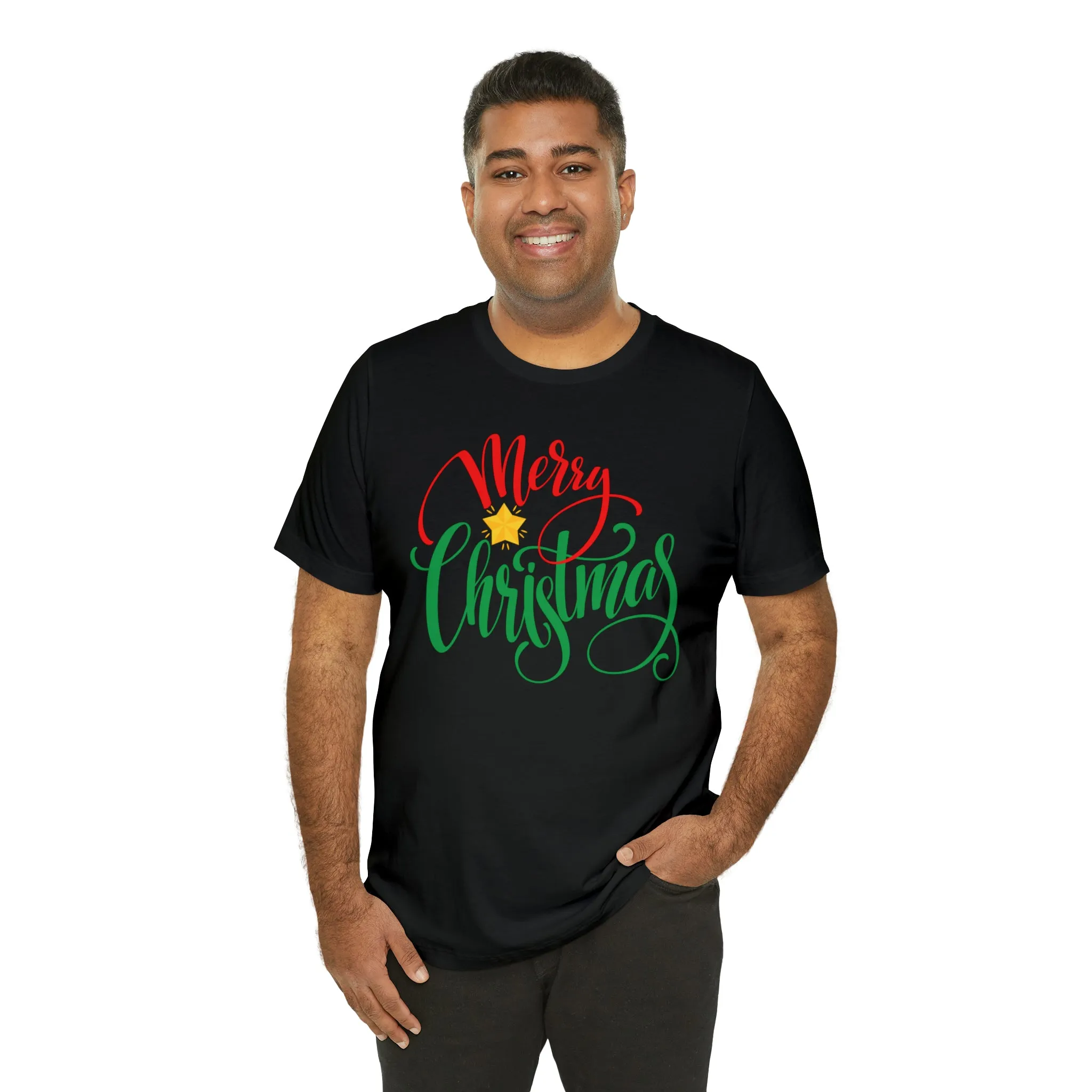 Merry Christmas Star T-Shirt | Festive XMas Tee |  Bella Canvas 3001 Unisex | Happy Holidays Short Sleeve Tshirt