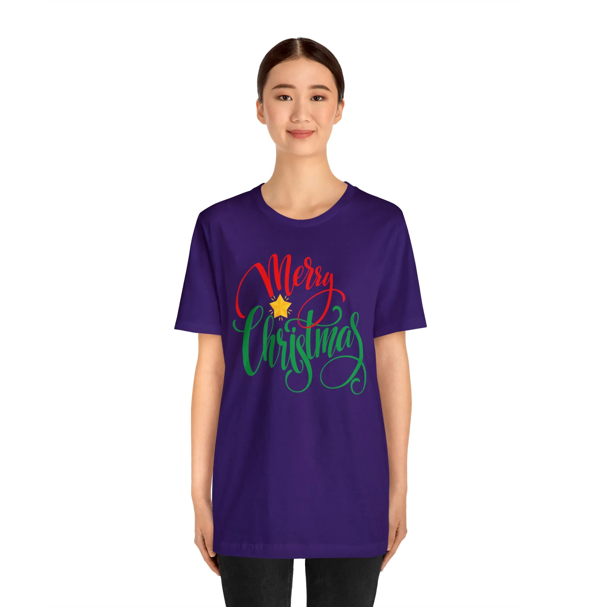 Merry Christmas Star T-Shirt | Festive XMas Tee |  Bella Canvas 3001 Unisex | Happy Holidays Short Sleeve Tshirt