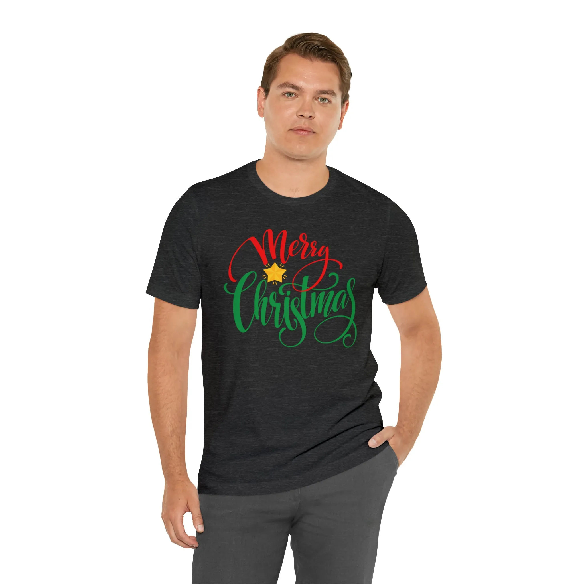 Merry Christmas Star T-Shirt | Festive XMas Tee |  Bella Canvas 3001 Unisex | Happy Holidays Short Sleeve Tshirt