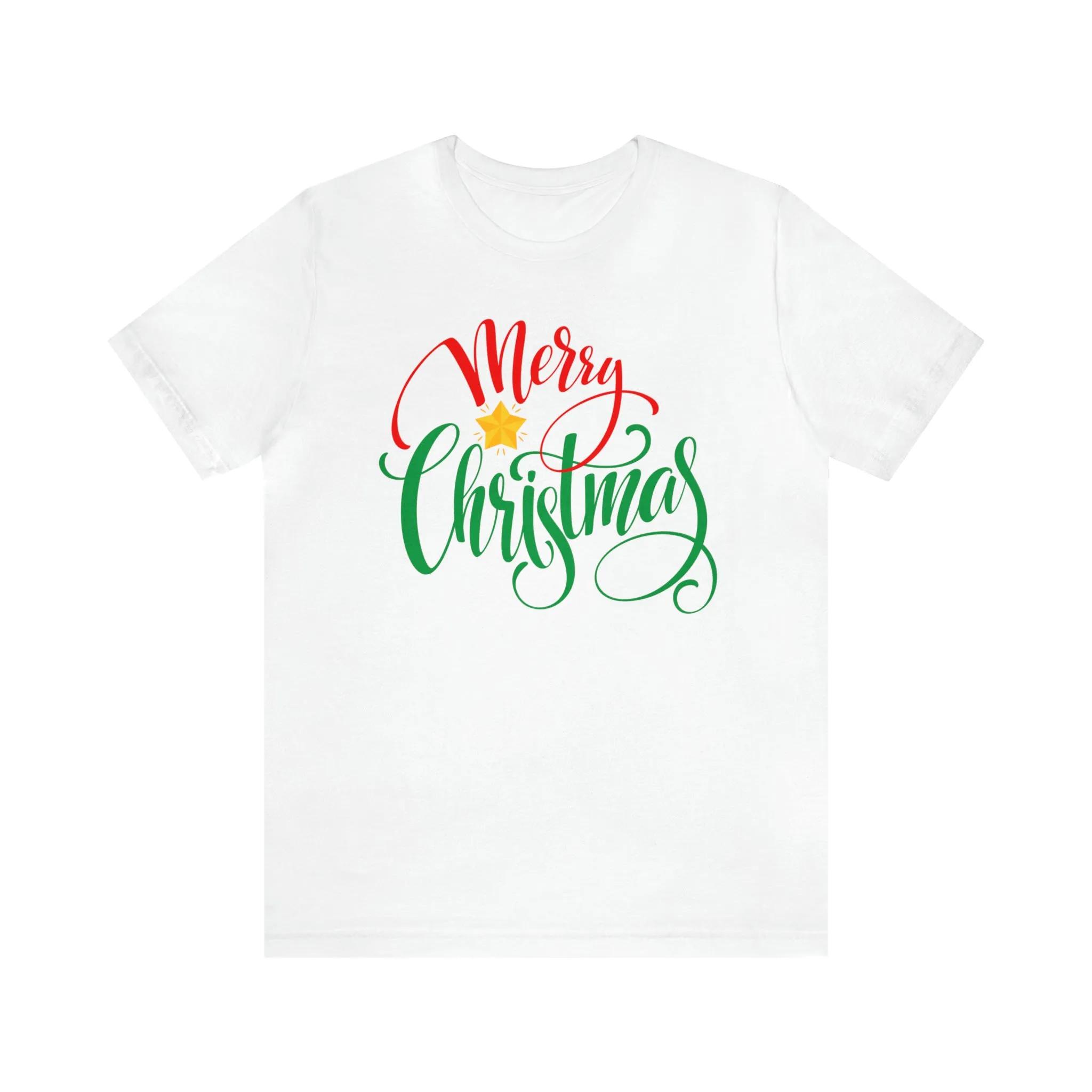 Merry Christmas Star T-Shirt | Festive XMas Tee |  Bella Canvas 3001 Unisex | Happy Holidays Short Sleeve Tshirt