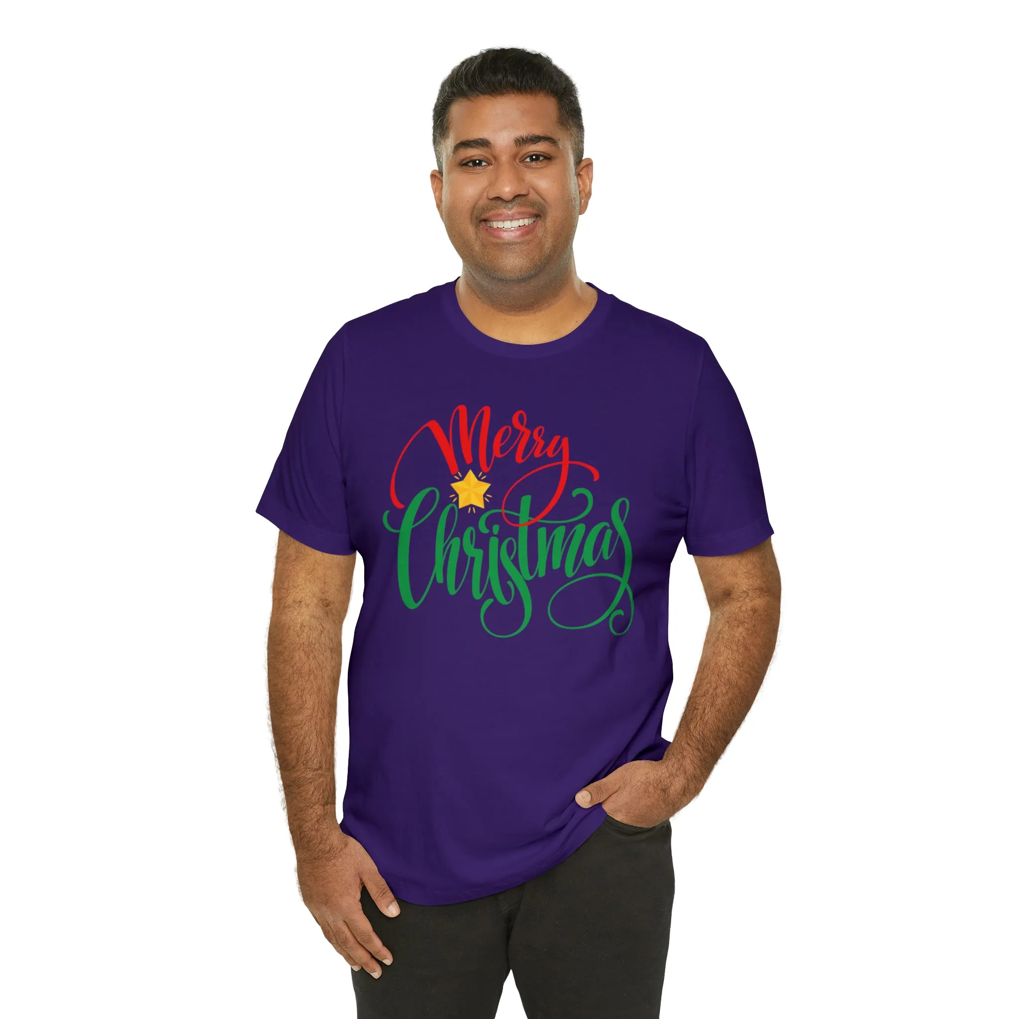Merry Christmas Star T-Shirt | Festive XMas Tee |  Bella Canvas 3001 Unisex | Happy Holidays Short Sleeve Tshirt