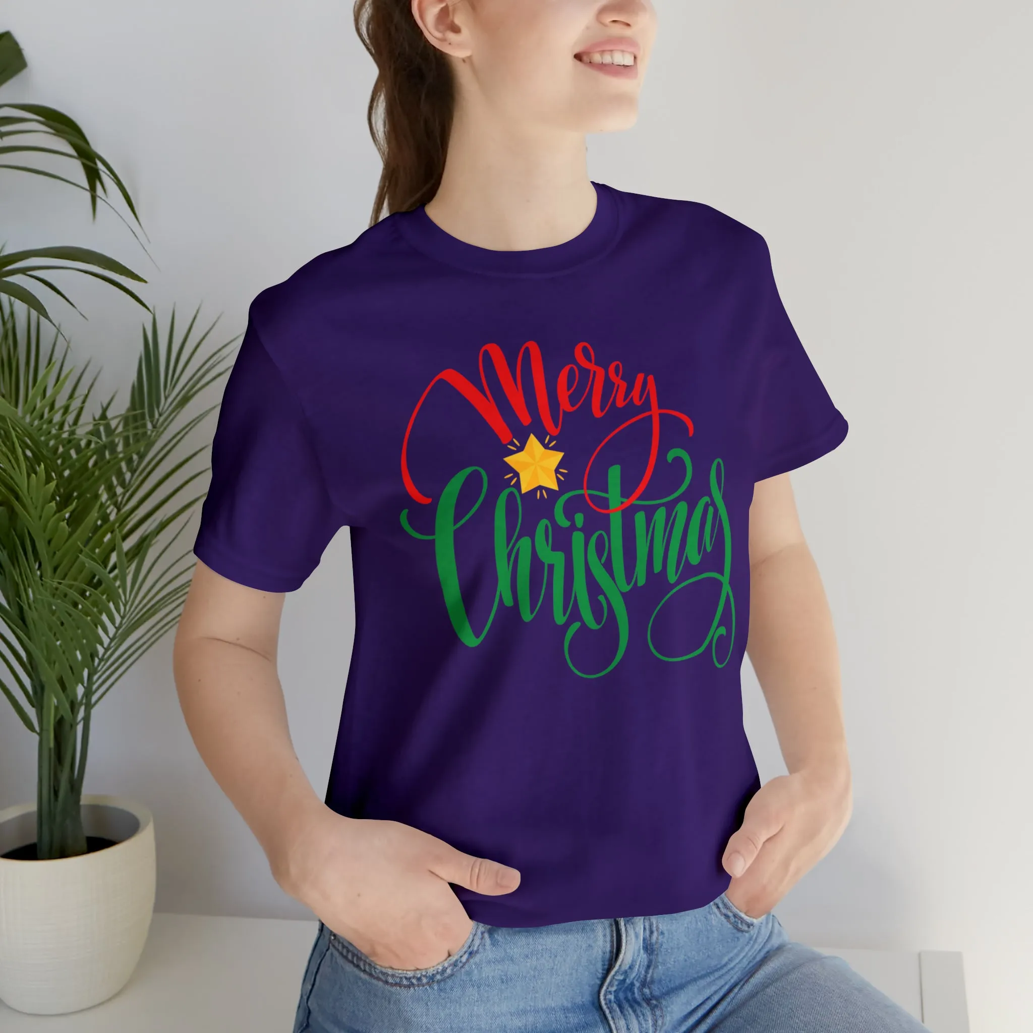 Merry Christmas Star T-Shirt | Festive XMas Tee |  Bella Canvas 3001 Unisex | Happy Holidays Short Sleeve Tshirt