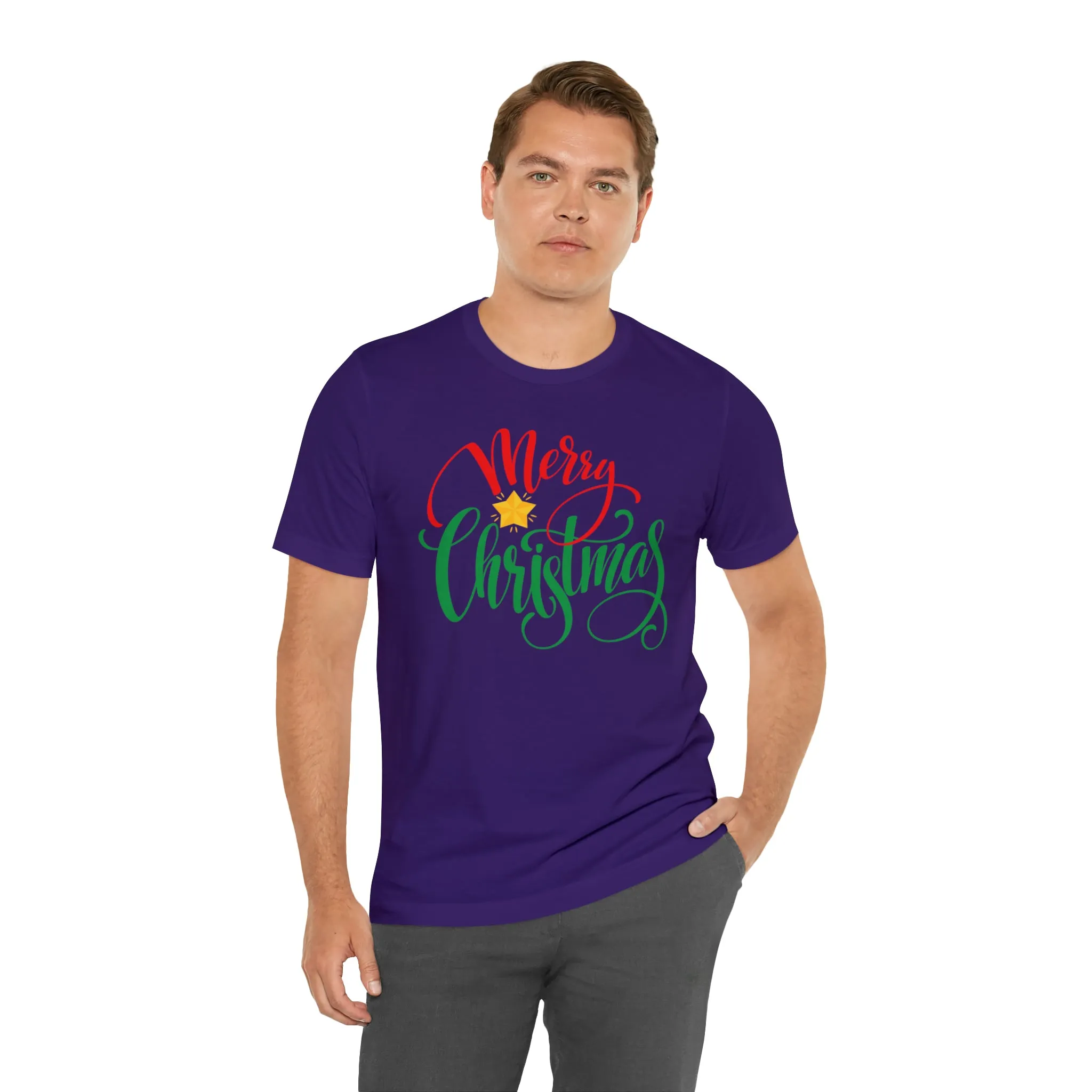Merry Christmas Star T-Shirt | Festive XMas Tee |  Bella Canvas 3001 Unisex | Happy Holidays Short Sleeve Tshirt