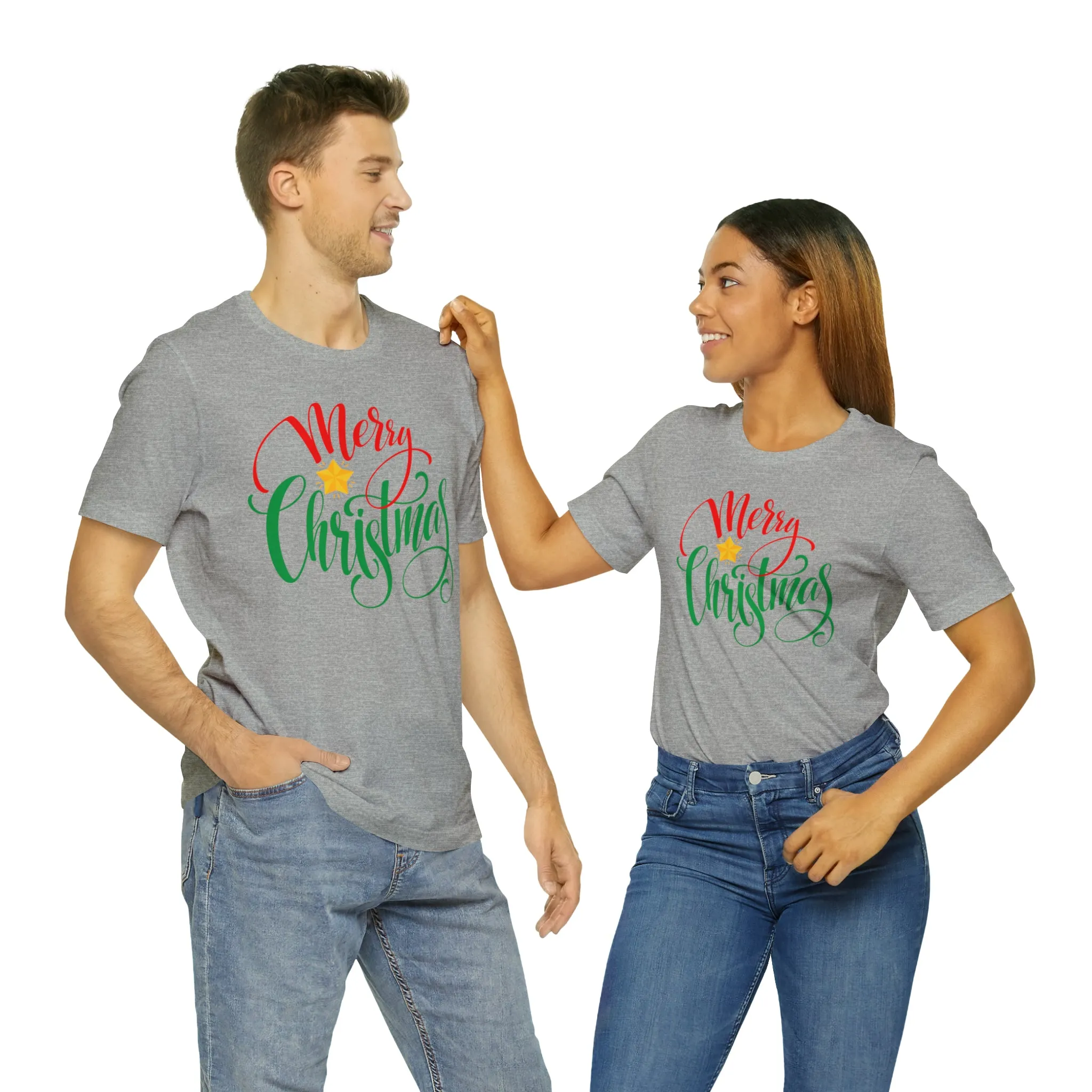 Merry Christmas Star T-Shirt | Festive XMas Tee |  Bella Canvas 3001 Unisex | Happy Holidays Short Sleeve Tshirt