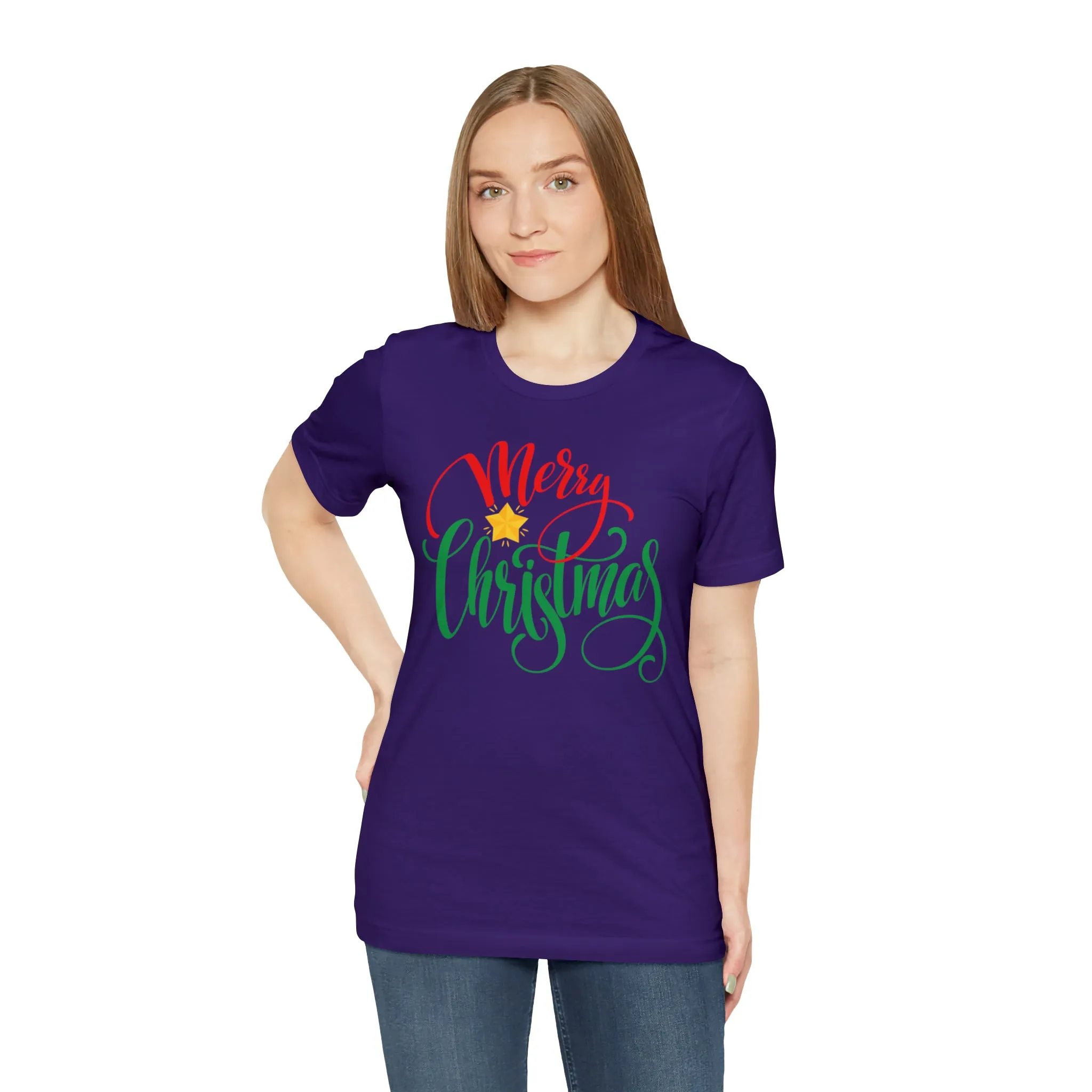 Merry Christmas Star T-Shirt | Festive XMas Tee |  Bella Canvas 3001 Unisex | Happy Holidays Short Sleeve Tshirt