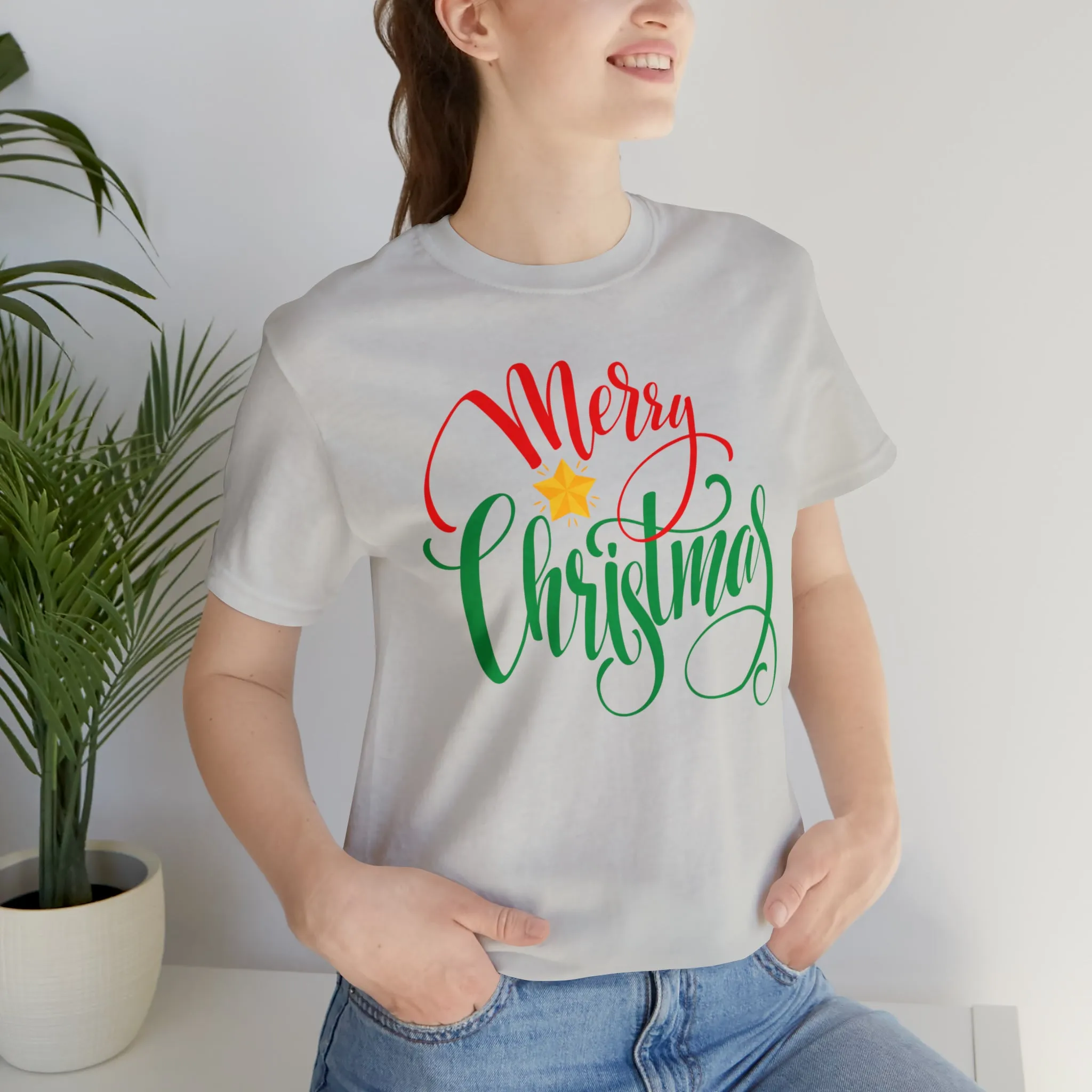 Merry Christmas Star T-Shirt | Festive XMas Tee |  Bella Canvas 3001 Unisex | Happy Holidays Short Sleeve Tshirt