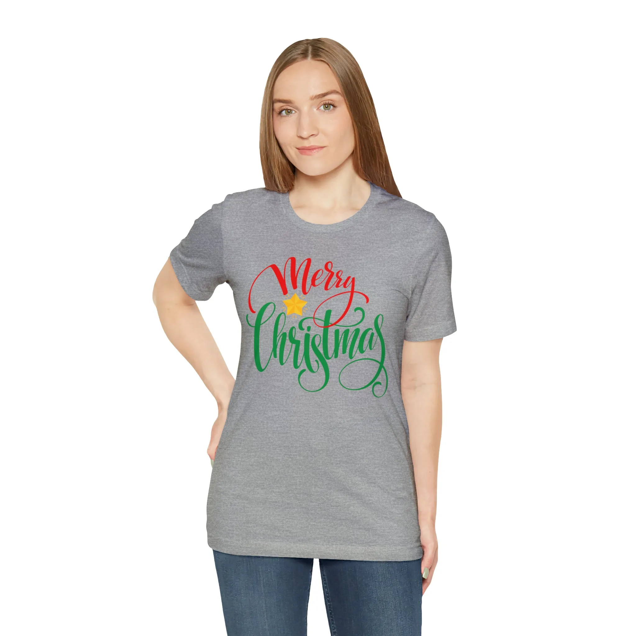Merry Christmas Star T-Shirt | Festive XMas Tee |  Bella Canvas 3001 Unisex | Happy Holidays Short Sleeve Tshirt