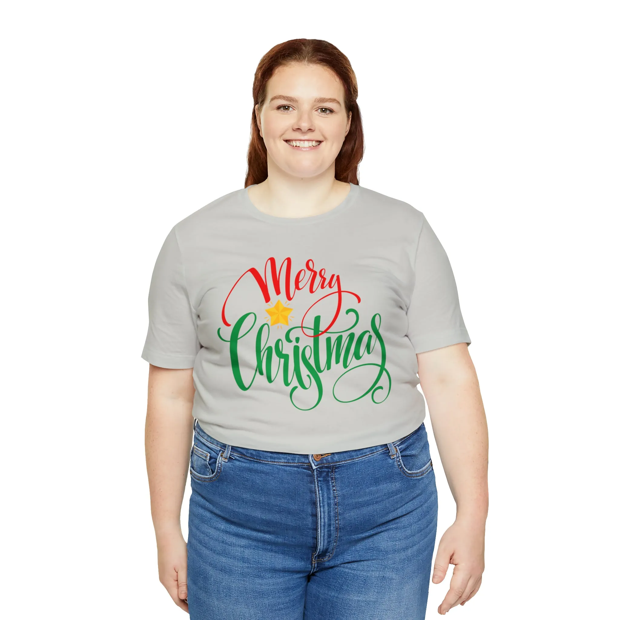 Merry Christmas Star T-Shirt | Festive XMas Tee |  Bella Canvas 3001 Unisex | Happy Holidays Short Sleeve Tshirt