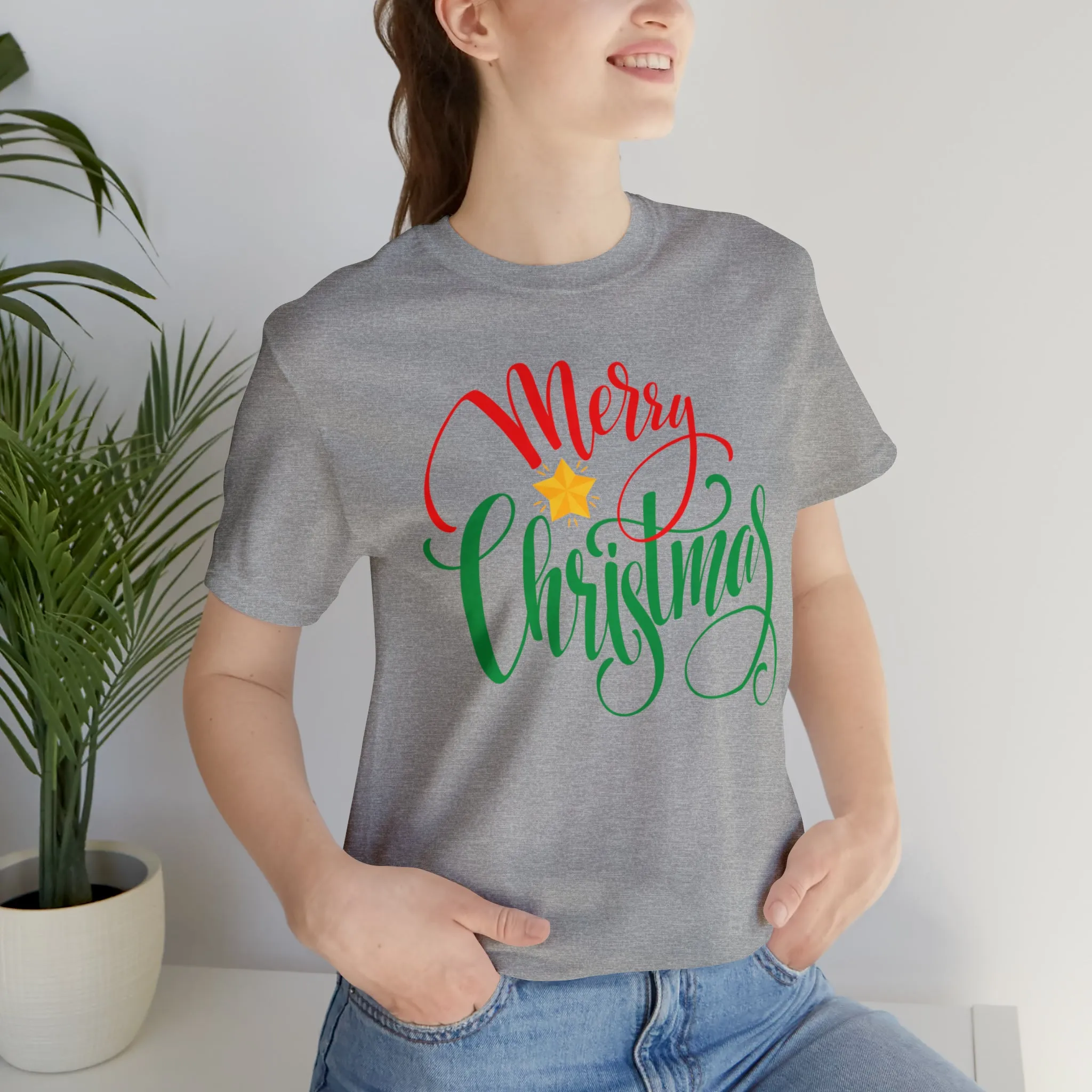 Merry Christmas Star T-Shirt | Festive XMas Tee |  Bella Canvas 3001 Unisex | Happy Holidays Short Sleeve Tshirt