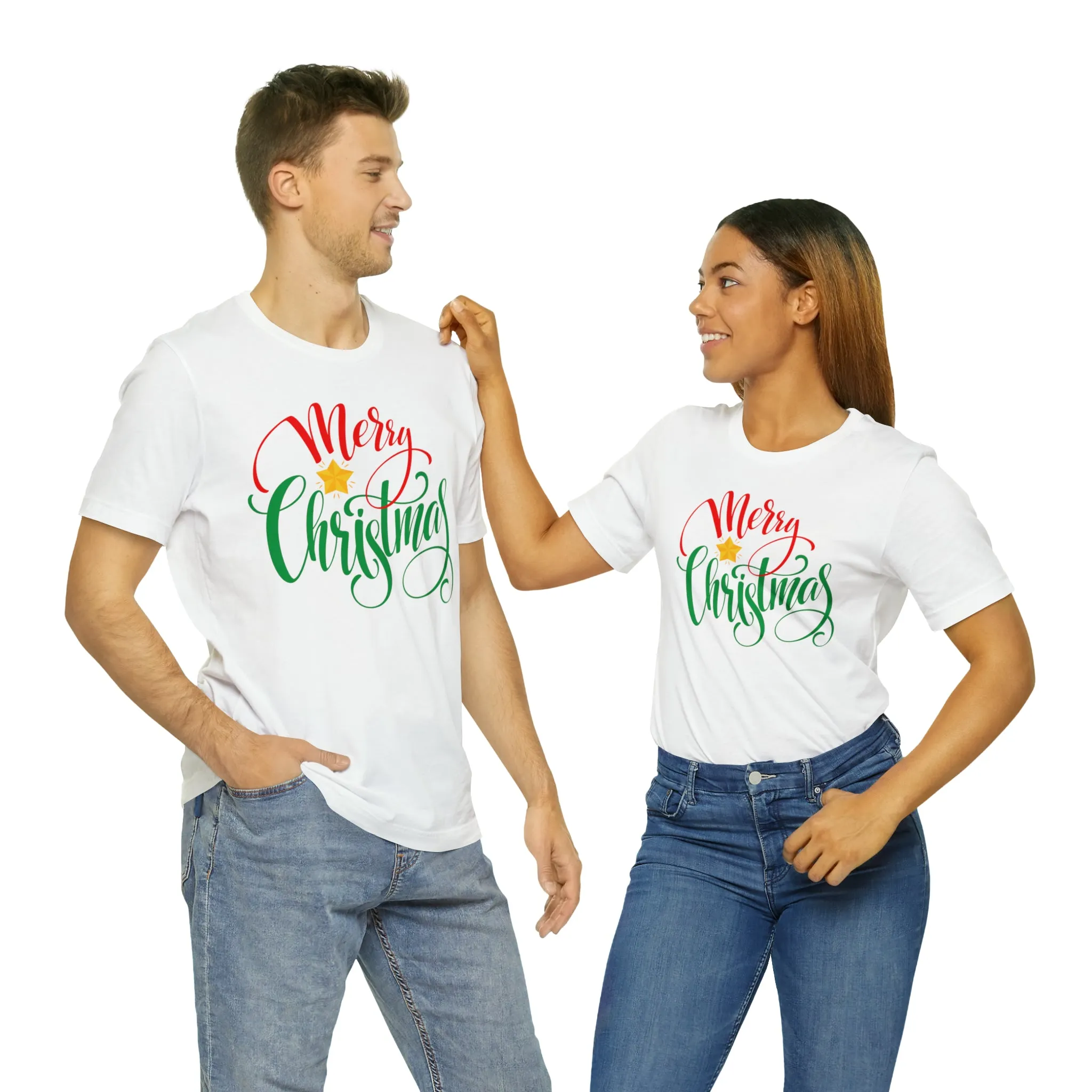 Merry Christmas Star T-Shirt | Festive XMas Tee |  Bella Canvas 3001 Unisex | Happy Holidays Short Sleeve Tshirt