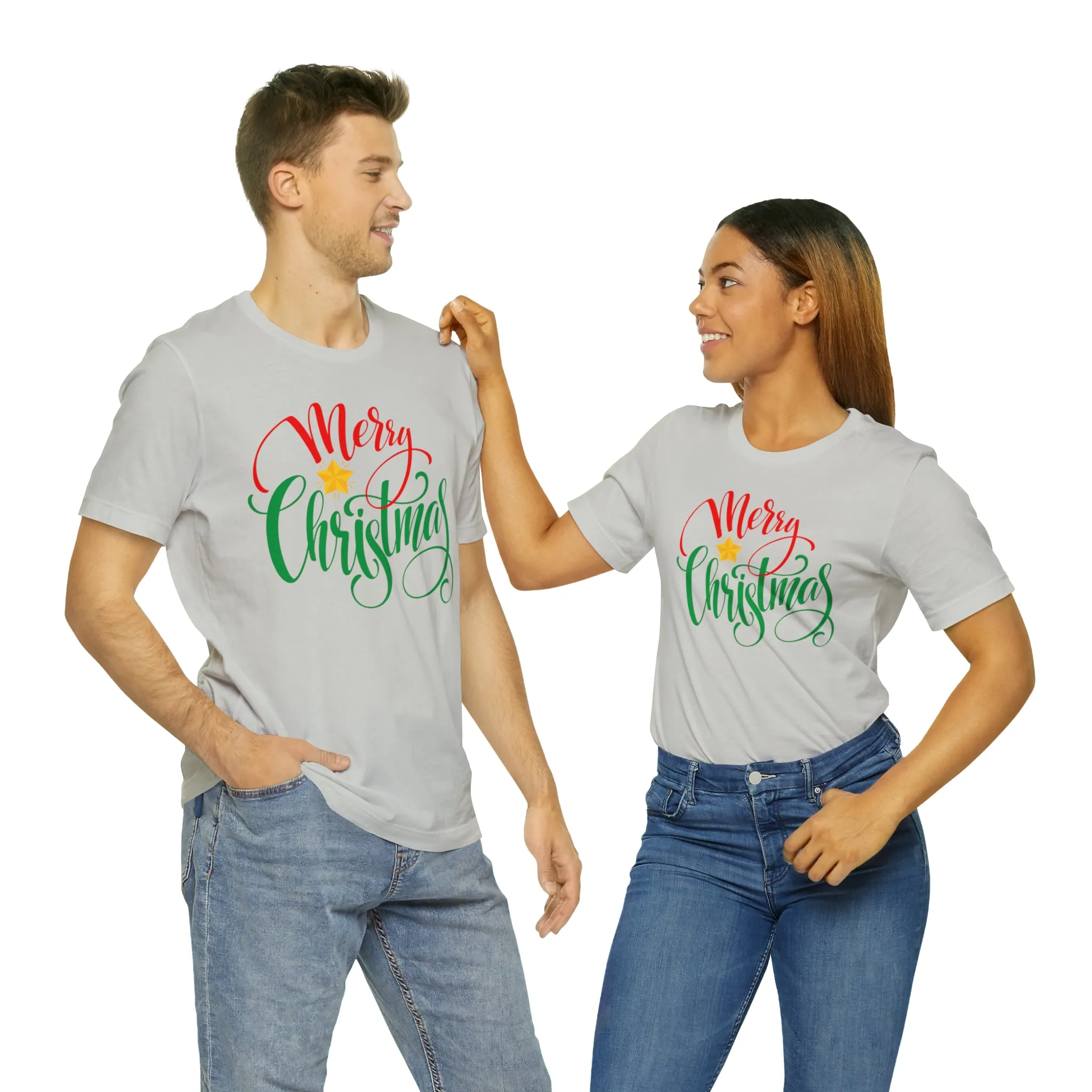 Merry Christmas Star T-Shirt | Festive XMas Tee |  Bella Canvas 3001 Unisex | Happy Holidays Short Sleeve Tshirt