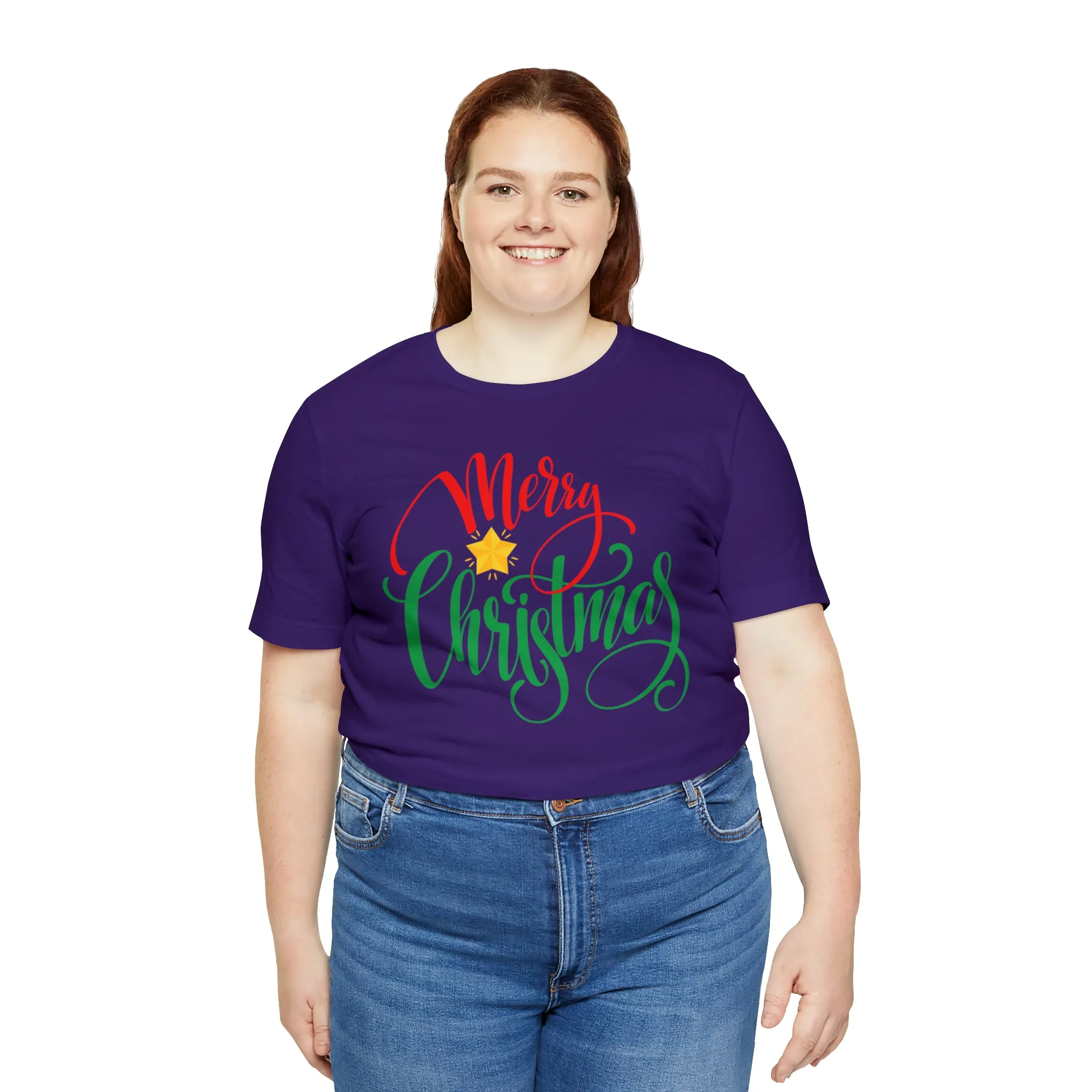 Merry Christmas Star T-Shirt | Festive XMas Tee |  Bella Canvas 3001 Unisex | Happy Holidays Short Sleeve Tshirt