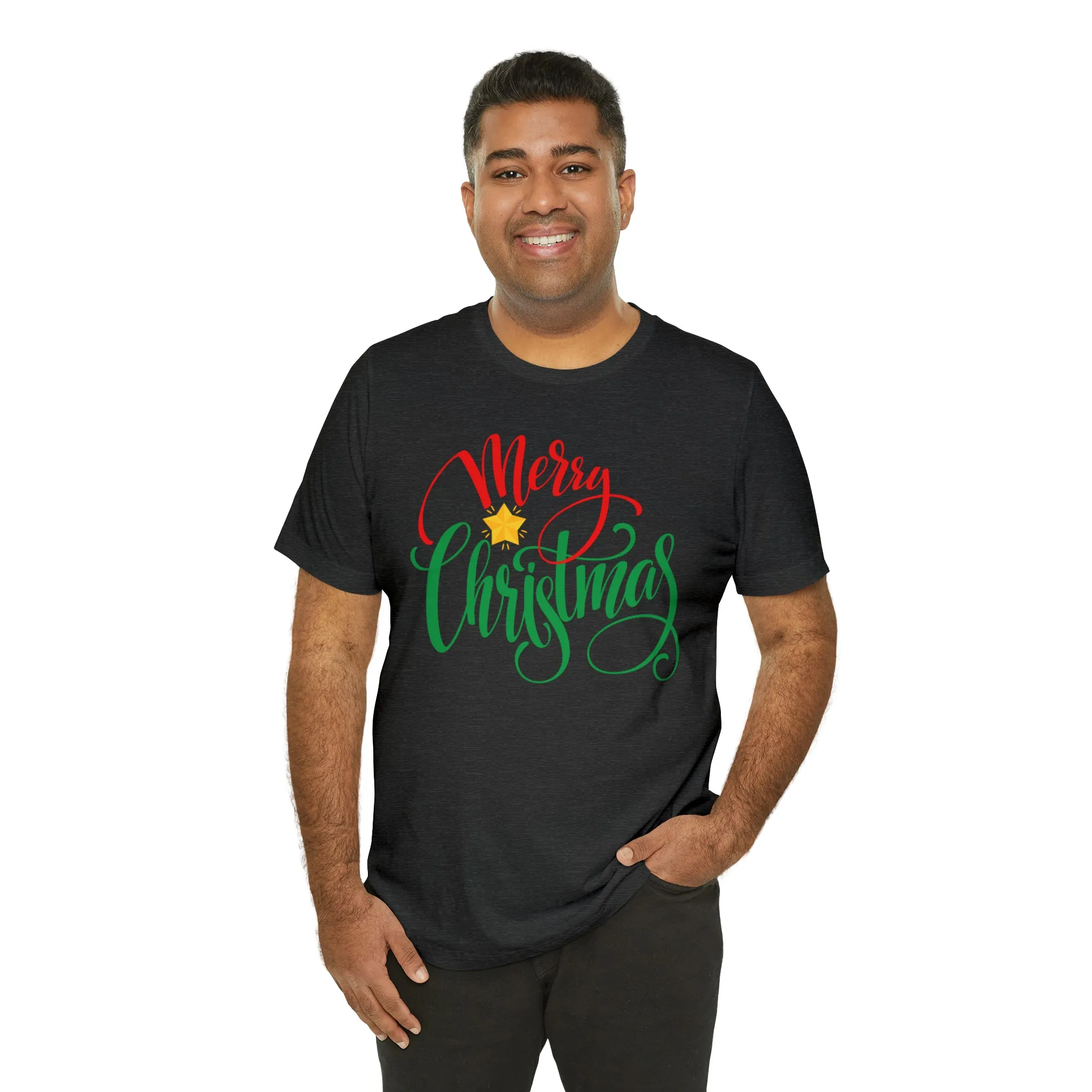 Merry Christmas Star T-Shirt | Festive XMas Tee |  Bella Canvas 3001 Unisex | Happy Holidays Short Sleeve Tshirt