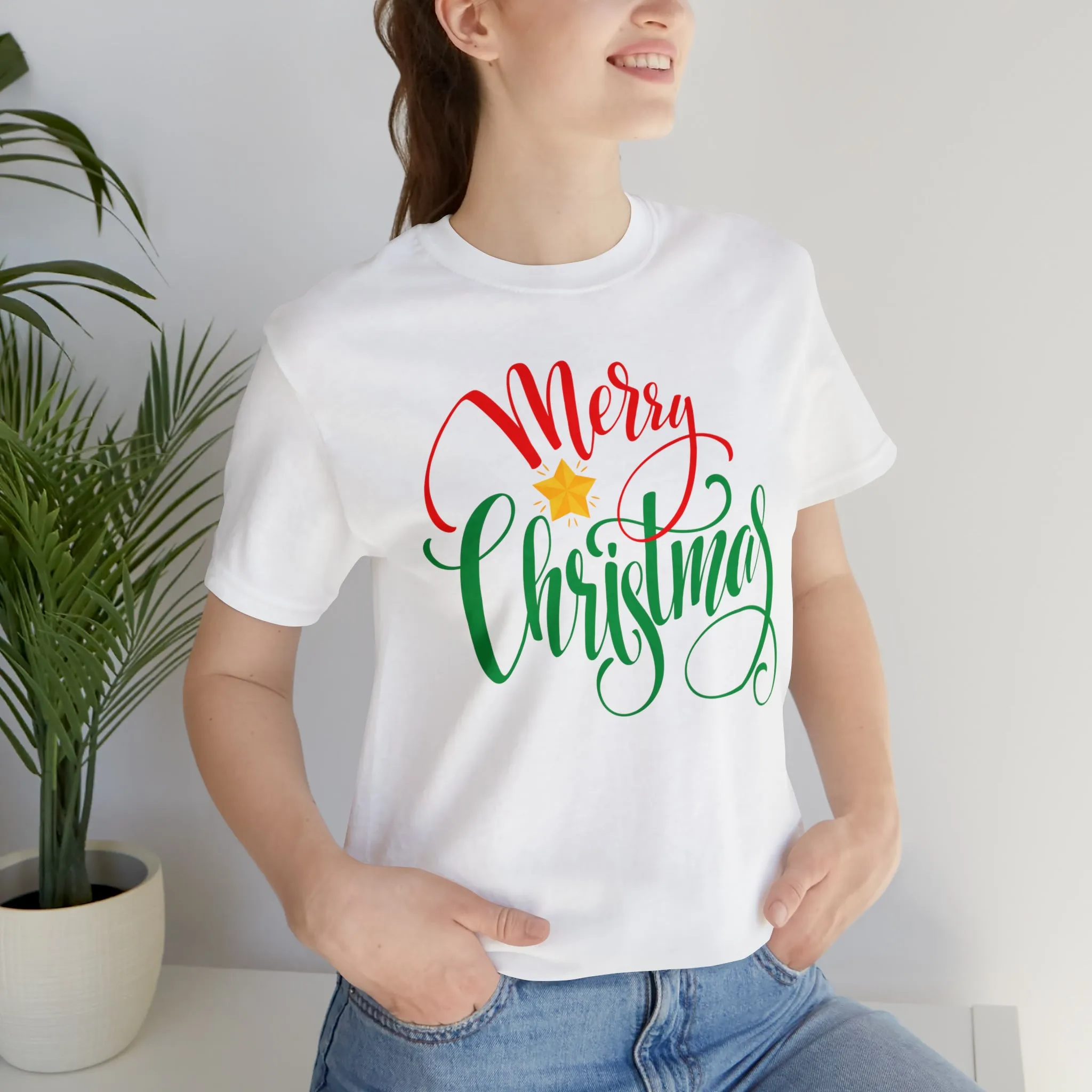 Merry Christmas Star T-Shirt | Festive XMas Tee |  Bella Canvas 3001 Unisex | Happy Holidays Short Sleeve Tshirt