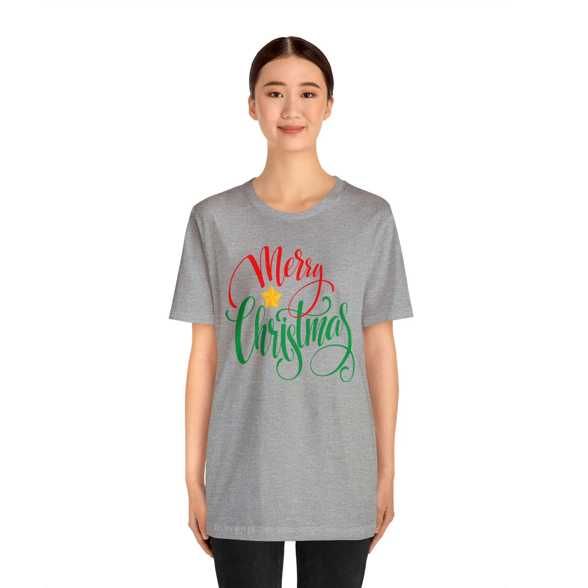 Merry Christmas Star T-Shirt | Festive XMas Tee |  Bella Canvas 3001 Unisex | Happy Holidays Short Sleeve Tshirt