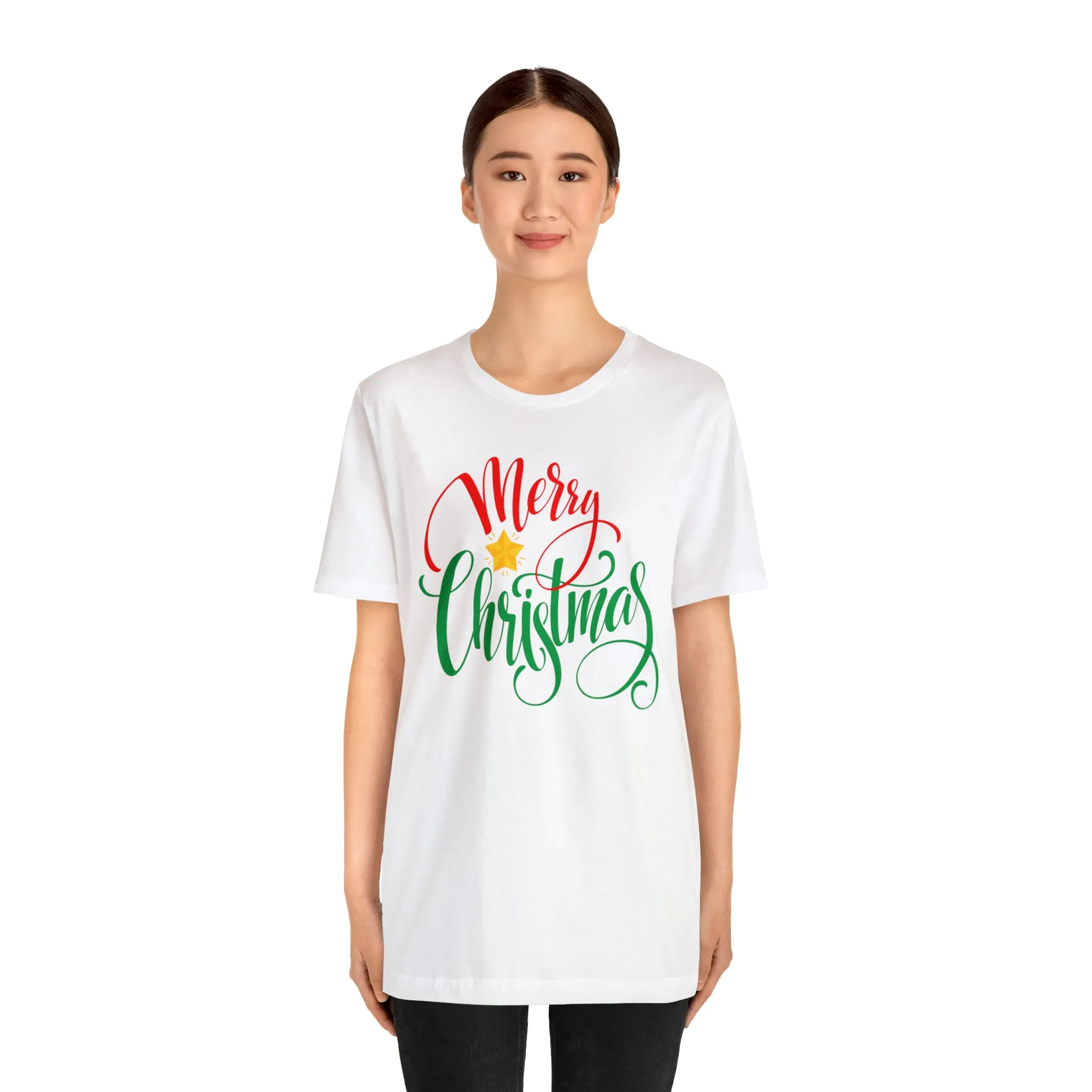 Merry Christmas Star T-Shirt | Festive XMas Tee |  Bella Canvas 3001 Unisex | Happy Holidays Short Sleeve Tshirt