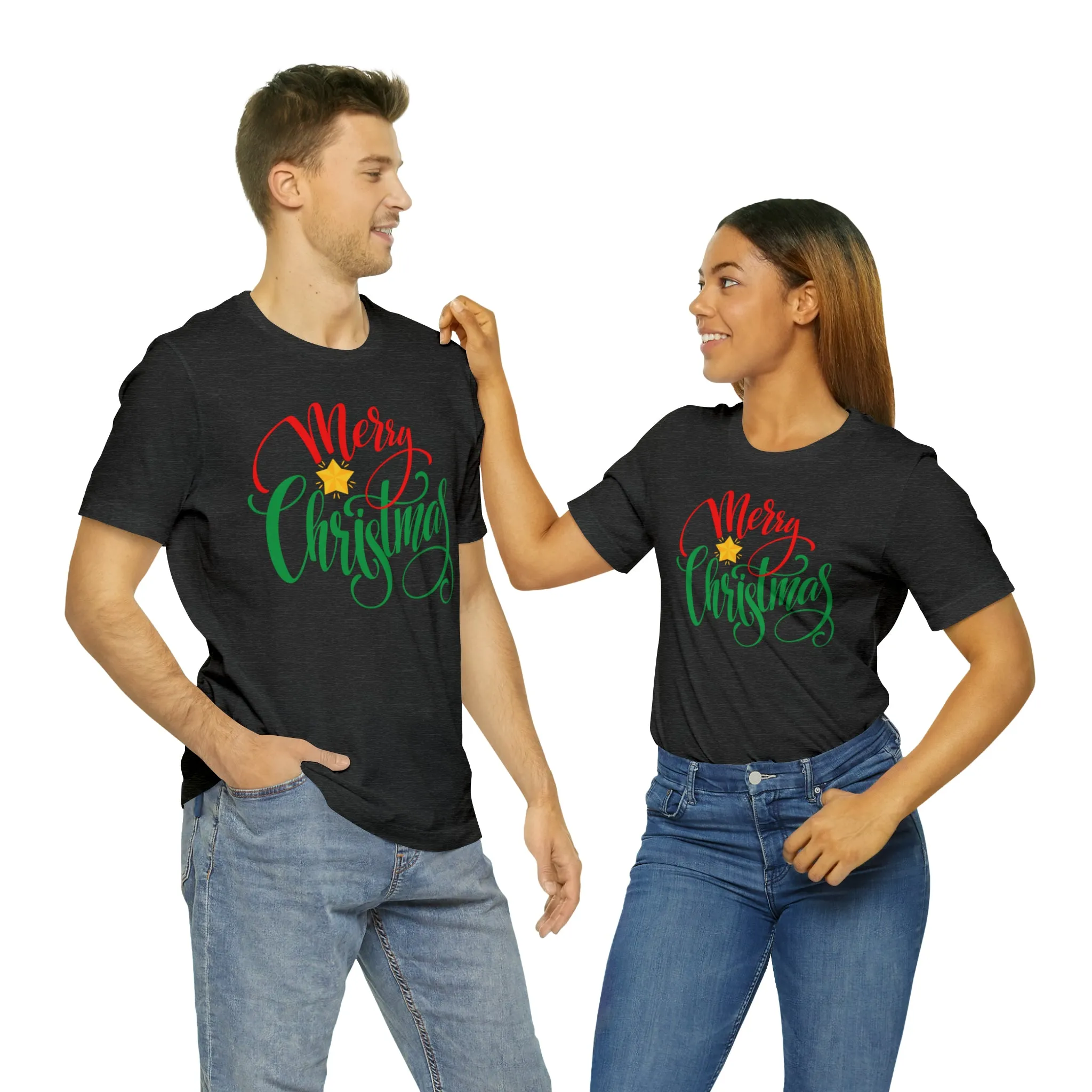 Merry Christmas Star T-Shirt | Festive XMas Tee |  Bella Canvas 3001 Unisex | Happy Holidays Short Sleeve Tshirt