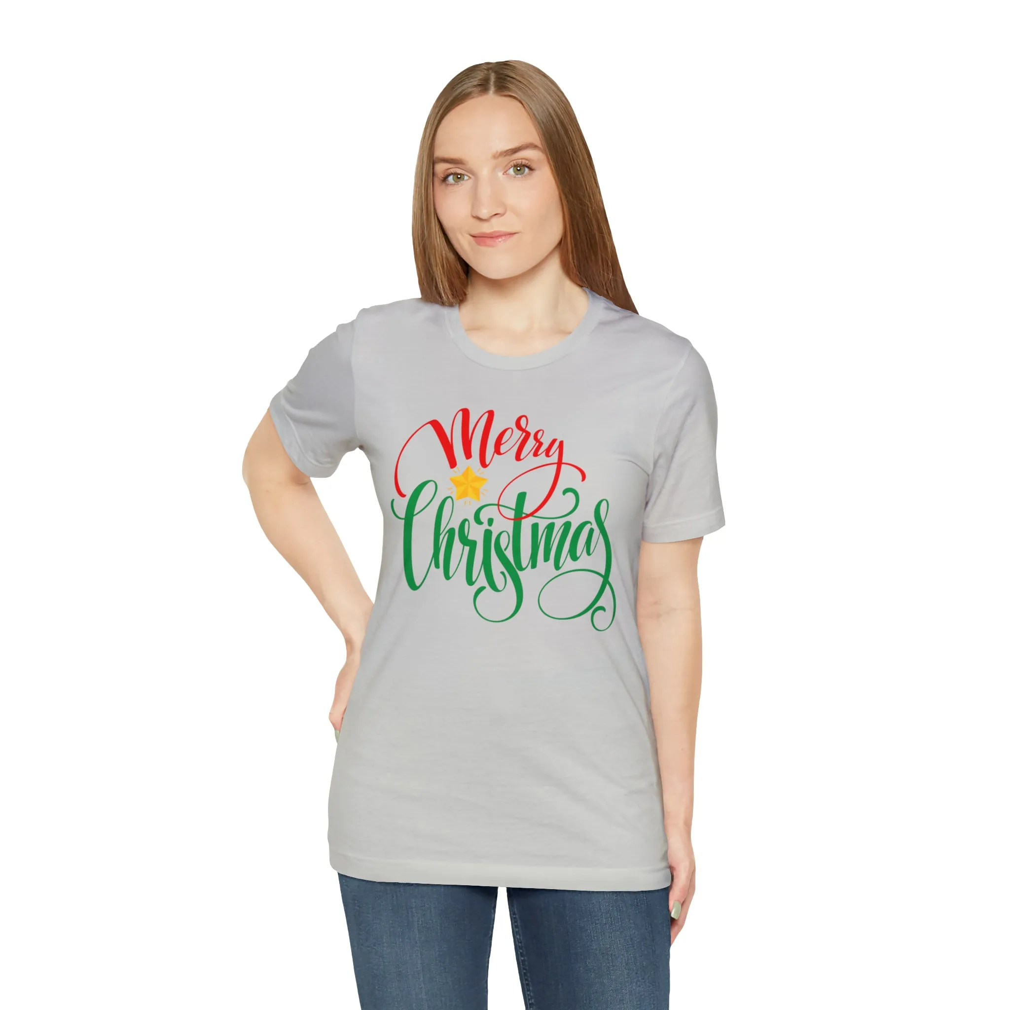Merry Christmas Star T-Shirt | Festive XMas Tee |  Bella Canvas 3001 Unisex | Happy Holidays Short Sleeve Tshirt