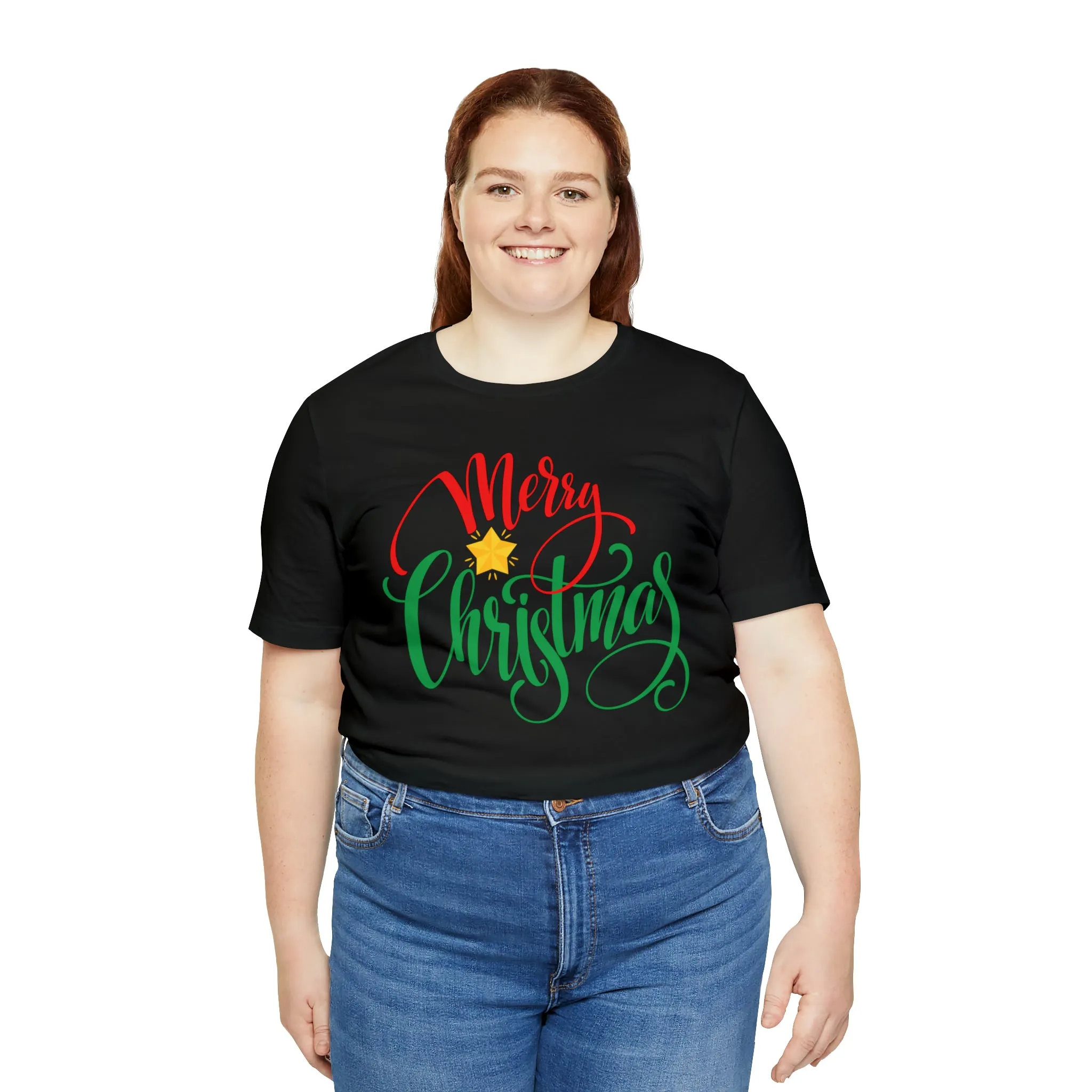 Merry Christmas Star T-Shirt | Festive XMas Tee |  Bella Canvas 3001 Unisex | Happy Holidays Short Sleeve Tshirt